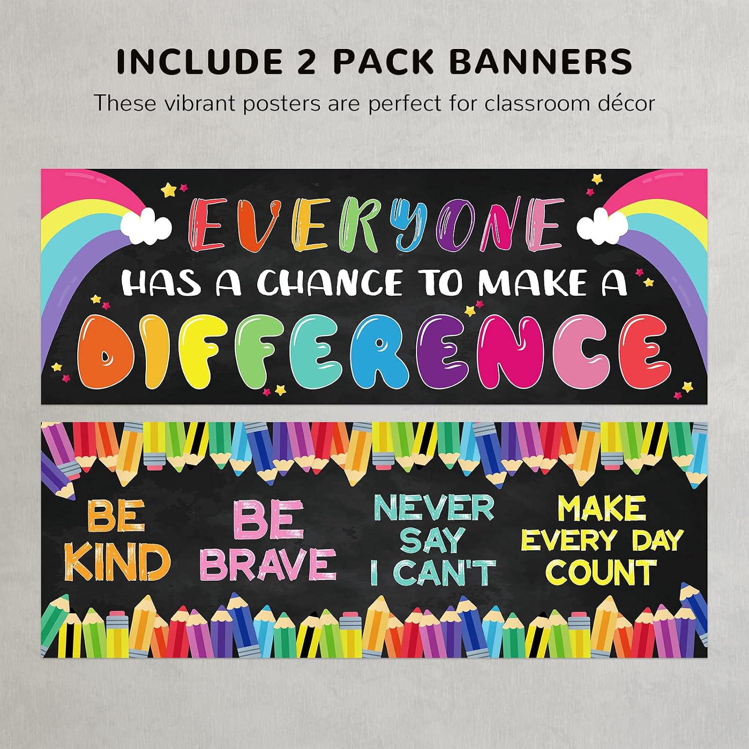 2 Pack Motivational Classroom Decorations, Banner Posters for Teachers, Positive/Inspirational/Growth Mindset Banner for Students Educational, Bulletin Board/Wall Decor for Preschool