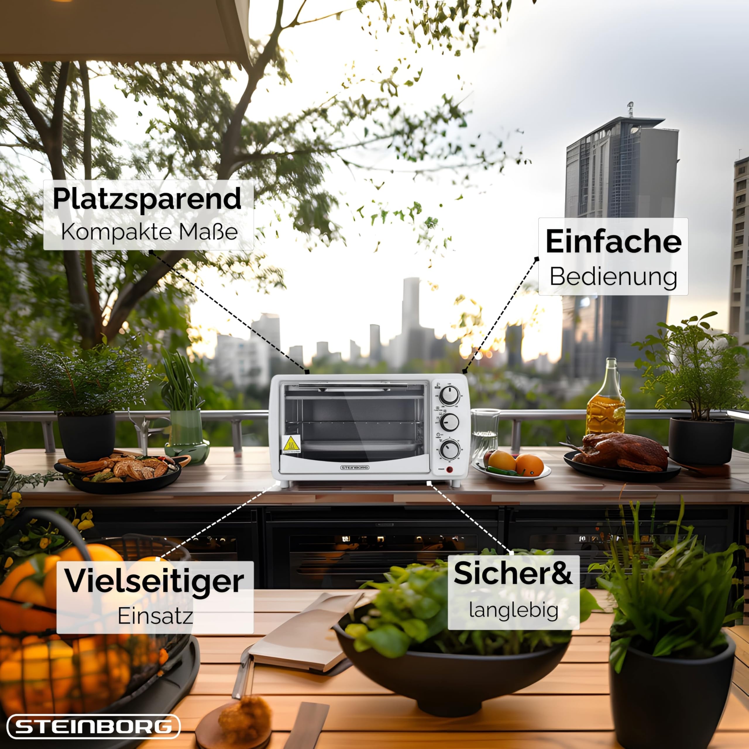 Mini Backofen 13 Liter 1200 Watt Pizzaofen 65°-230°C Timer aufklappbares Krümelblech Minibackofen Kleiner Oven
