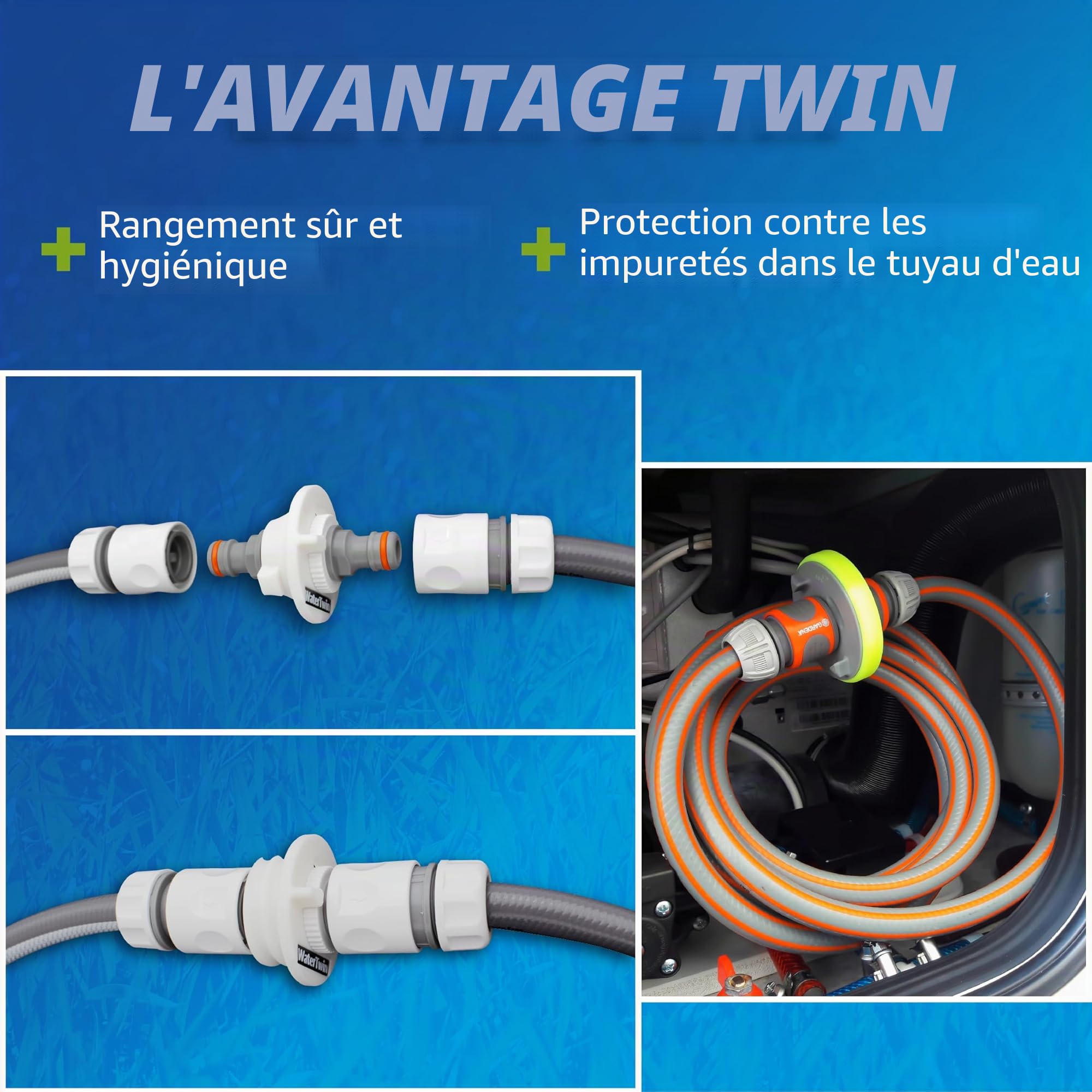 WATERTWIN Adaptateur de réservoir d'eau pour camping | Accessoire caravane campeur | Bouchon de réservoir d'eau avec connexion Gardena (adaptateur pour bouchon de réservoir à 2 broches D: 78)