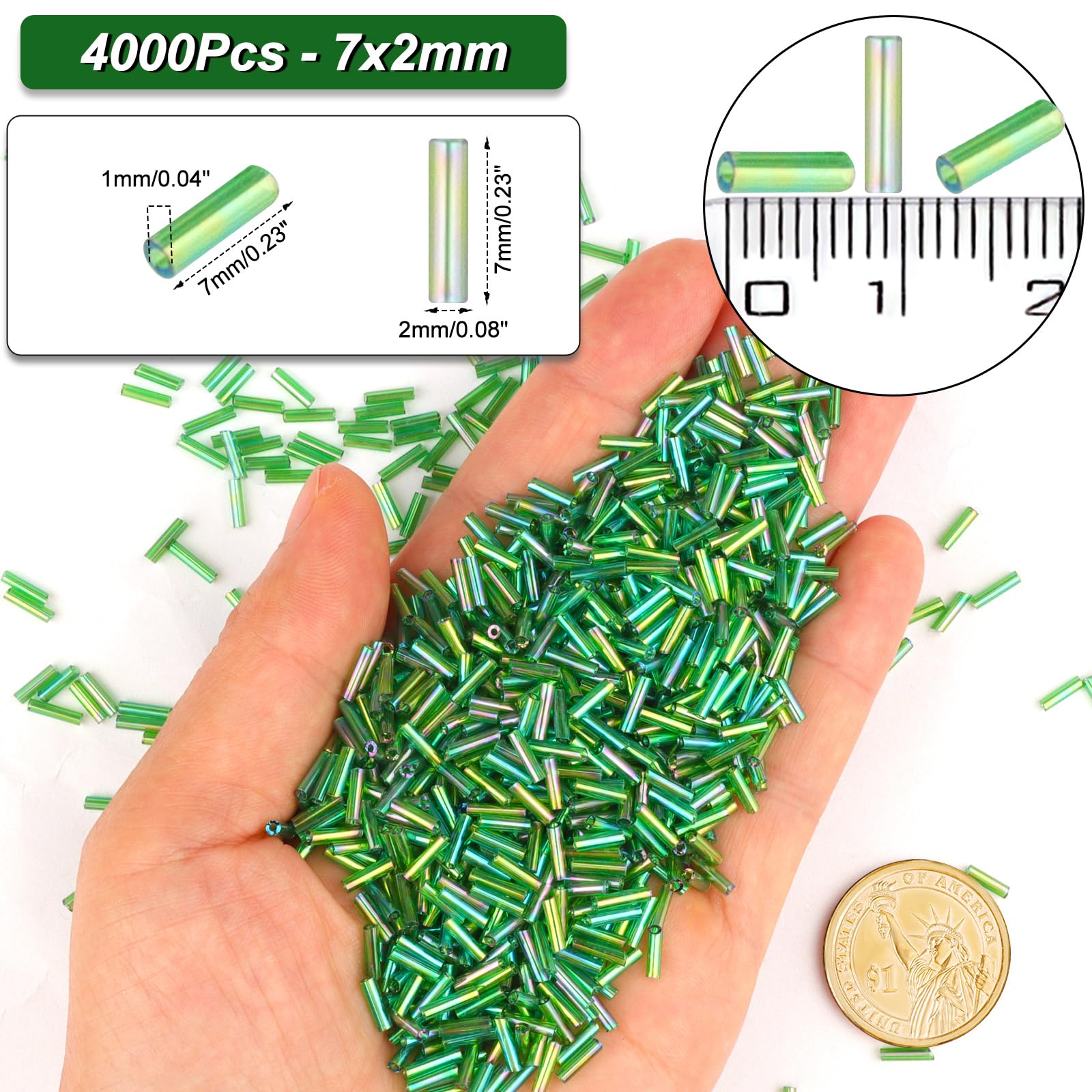 4000 cuentas de corneta, cuentas de tubo para hacer joyas, pequeñas cuentas largas para bordar, manualidades, pulseras, collares, suministros, 7 x 2 mm