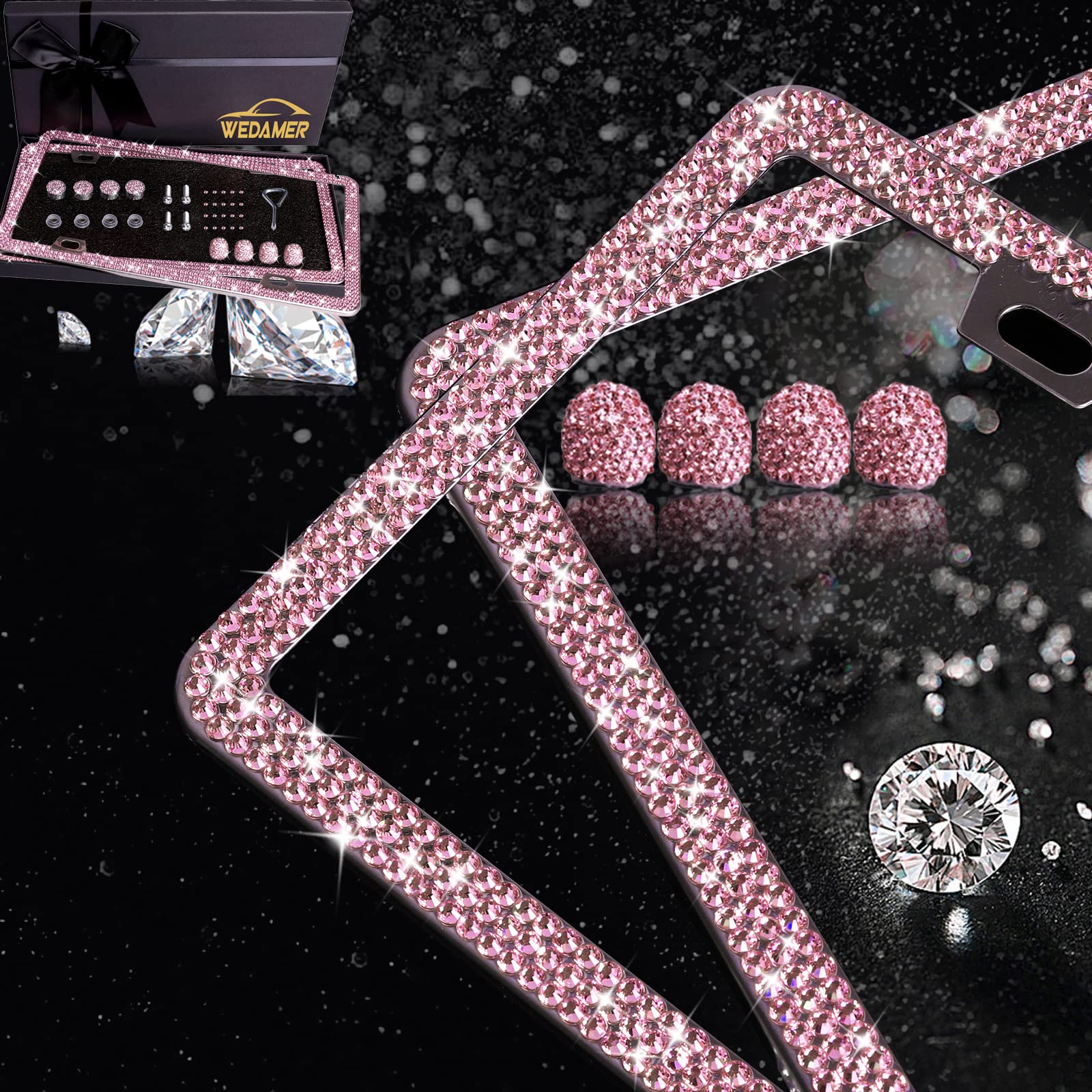 Amazon.co.jp: WEDAMER ピンク ナンバープレート フレーム キラキラ