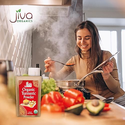 Miniatura 7 de Jiva - Polvo de cúrcuma orgánica 2 libras en bolsa resellable 100 cruda con polvo tumérico polvo de curcumina de cúrcuma orígenes de la India