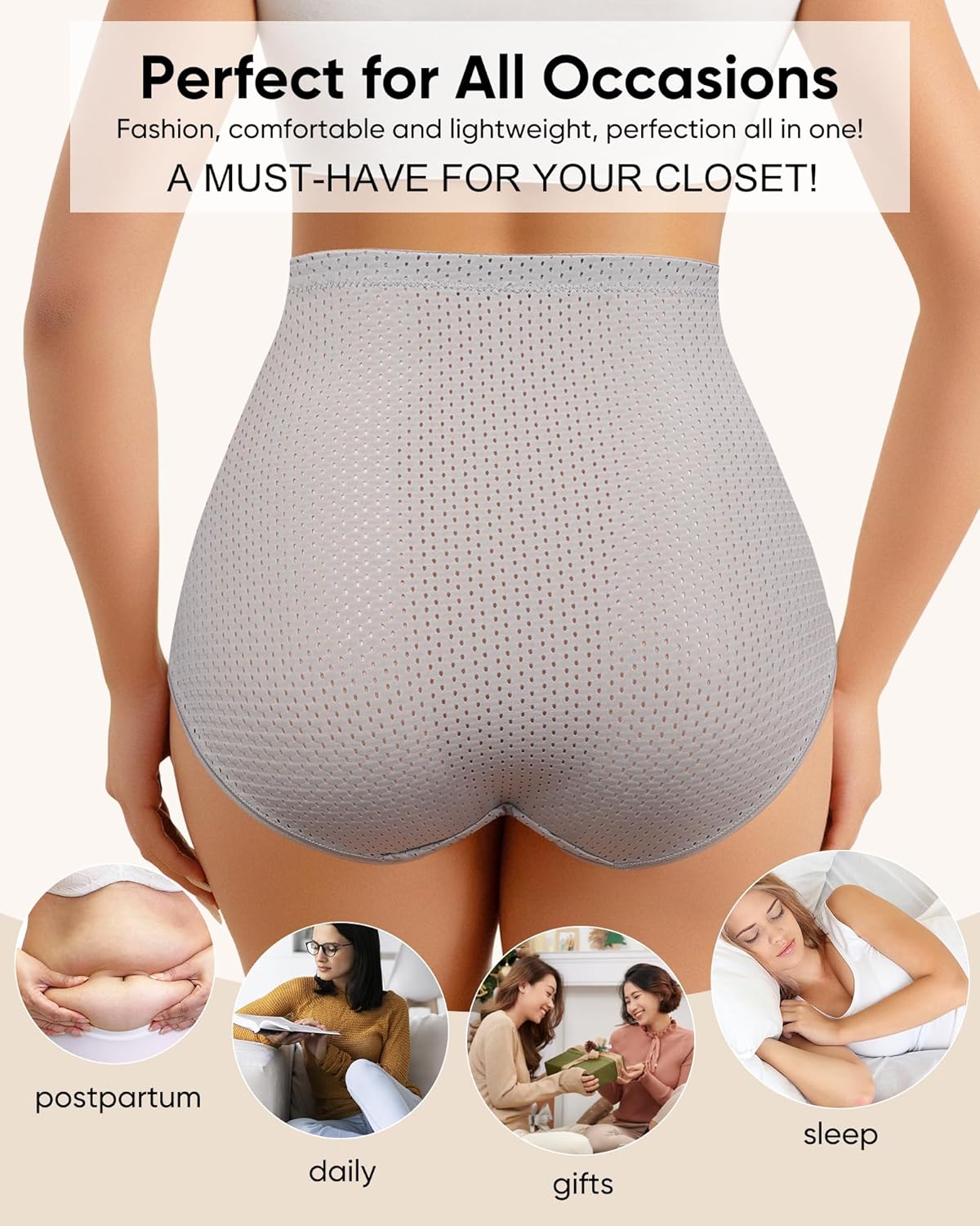 Women's Underwear 4 Pack High Waisted Ladies Panties Lace Nylon Breathable Postpartum Briefs Full Coverage - Image 5