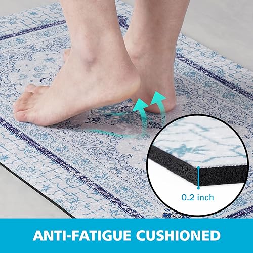 Miniatura 3 de FRAMICS Juego de 2 alfombras de cocina estilo bohemio, antideslizantes, lavables, antifatiga, cómodas, para el suelo, alfombrillas acolchadas para