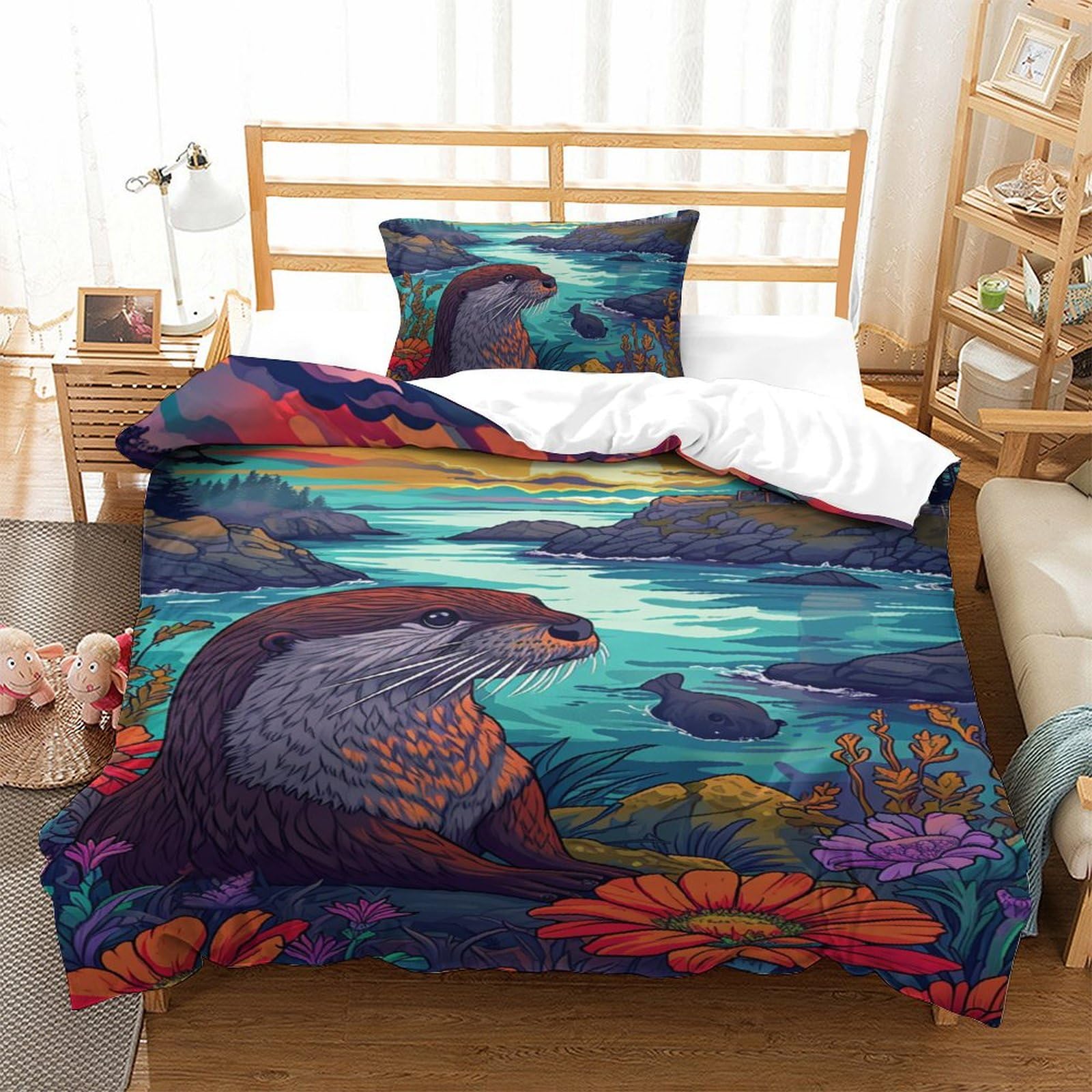 Parure de lit loutre en microfibre housse de couette 135x200 et taie single