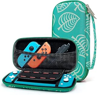 Carrying Case for Nintendo Switch Lite, Protective Portable Hard Shell Storage for Leaf Crossing Lite Console,Travel Cover Bag with 8 Game Card Slots for Switch Lite Games & Accessories,Green