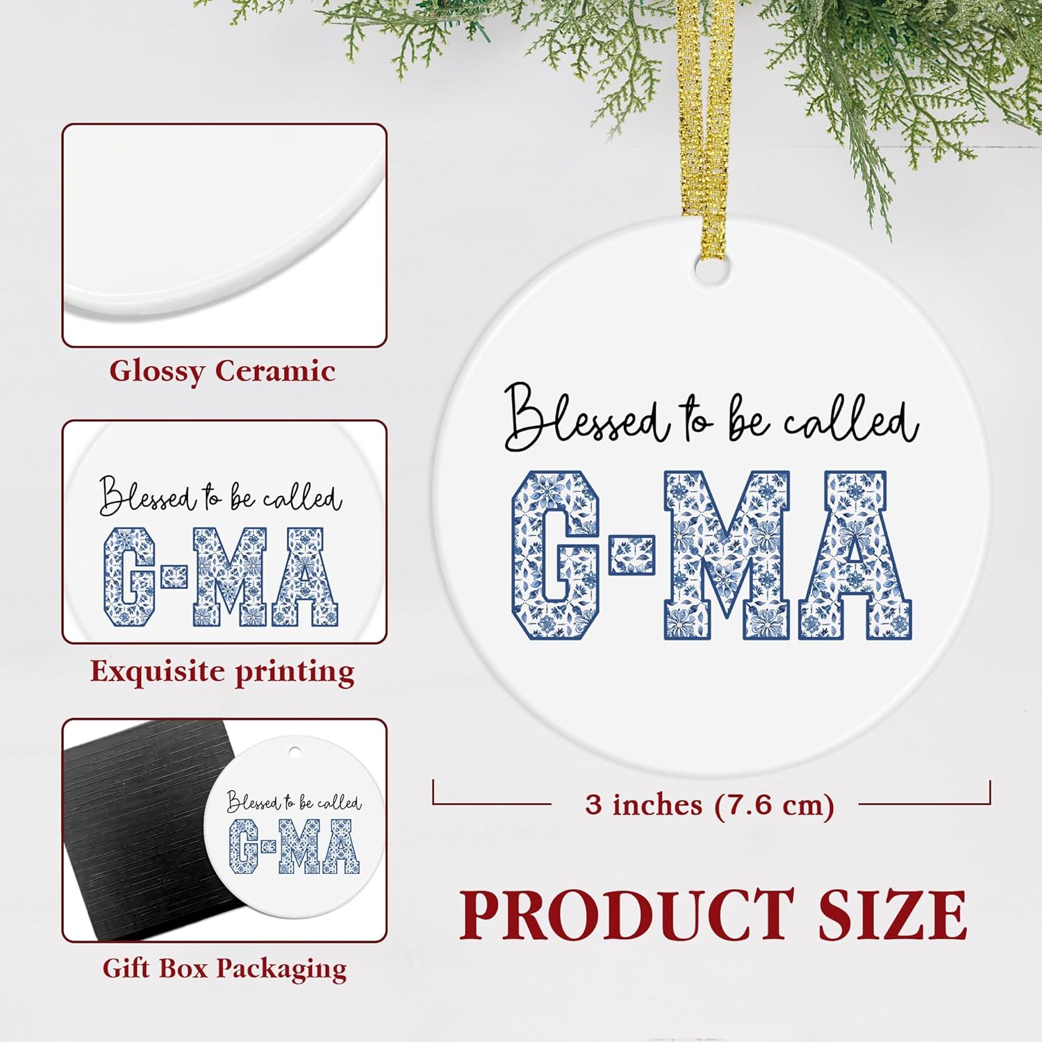 G-Ma Gifts Christmas Ceramic Ornaments Decor, Mothers Day Birthday Ornaments Gifts for G-Ma Grandma from Grandkids, Grandma Haning Ornament Decorations for Christmas Tree - Image 7