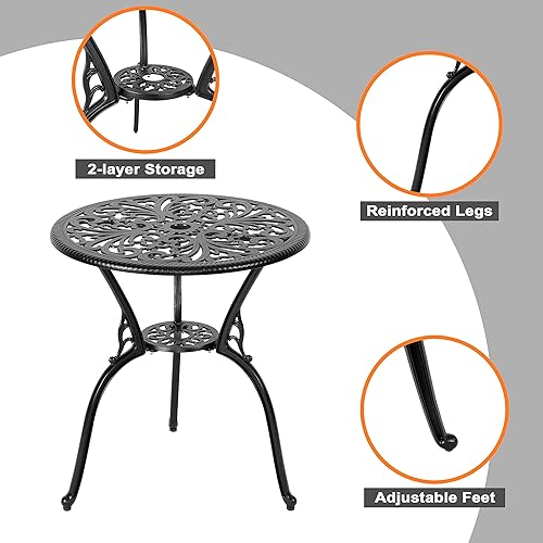 Miniatura 9 de NUU GARDEN Bistro - Juego de 3 piezas para exteriores de aluminio fundido para todo tipo de clima, juego de mesa y sillas de patio con agujero para