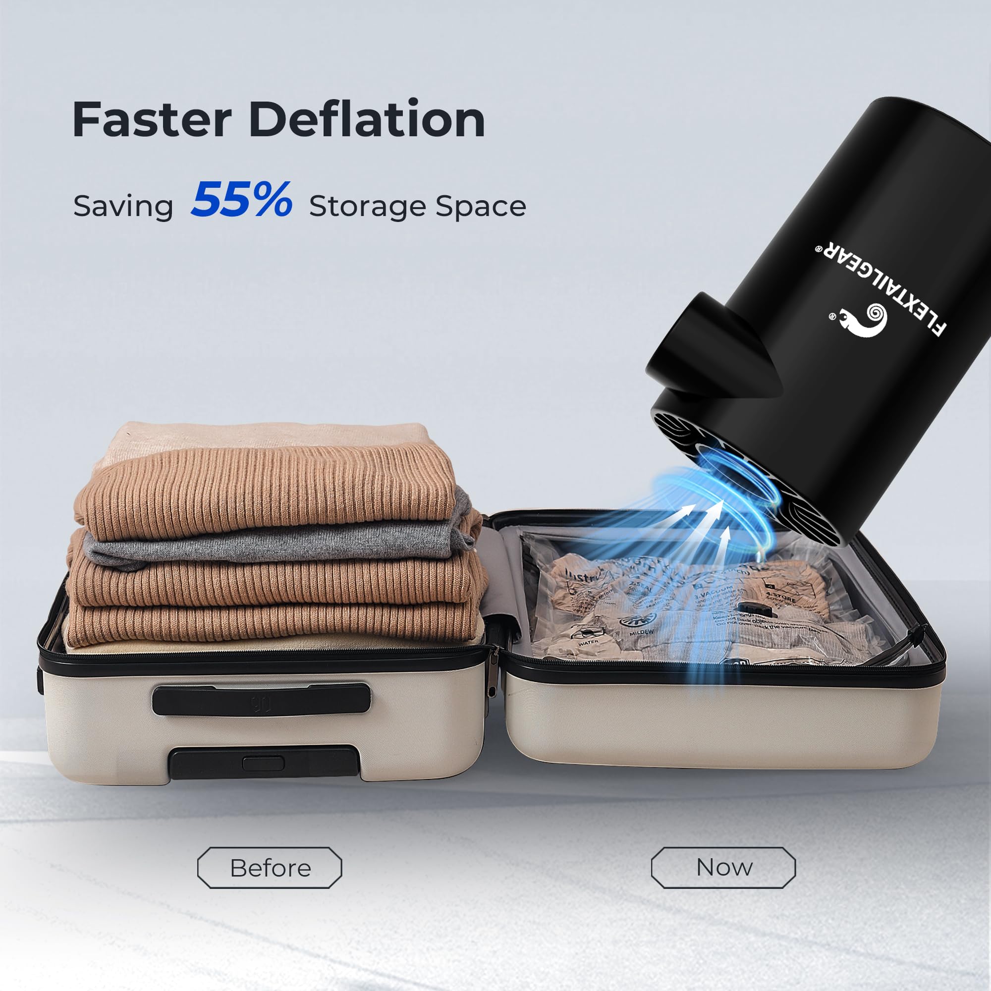 FLEXTAILGEAR EVO PUMP, Pompa ad Aria Elettrica Portatile, Alta Pressione 4,5 kPa, Batteria Ricaricabile da 3800 mAh, 5 Ugelli Multipli per Materassi ad Aria, Galleggianti per Piscine, Salvagenti