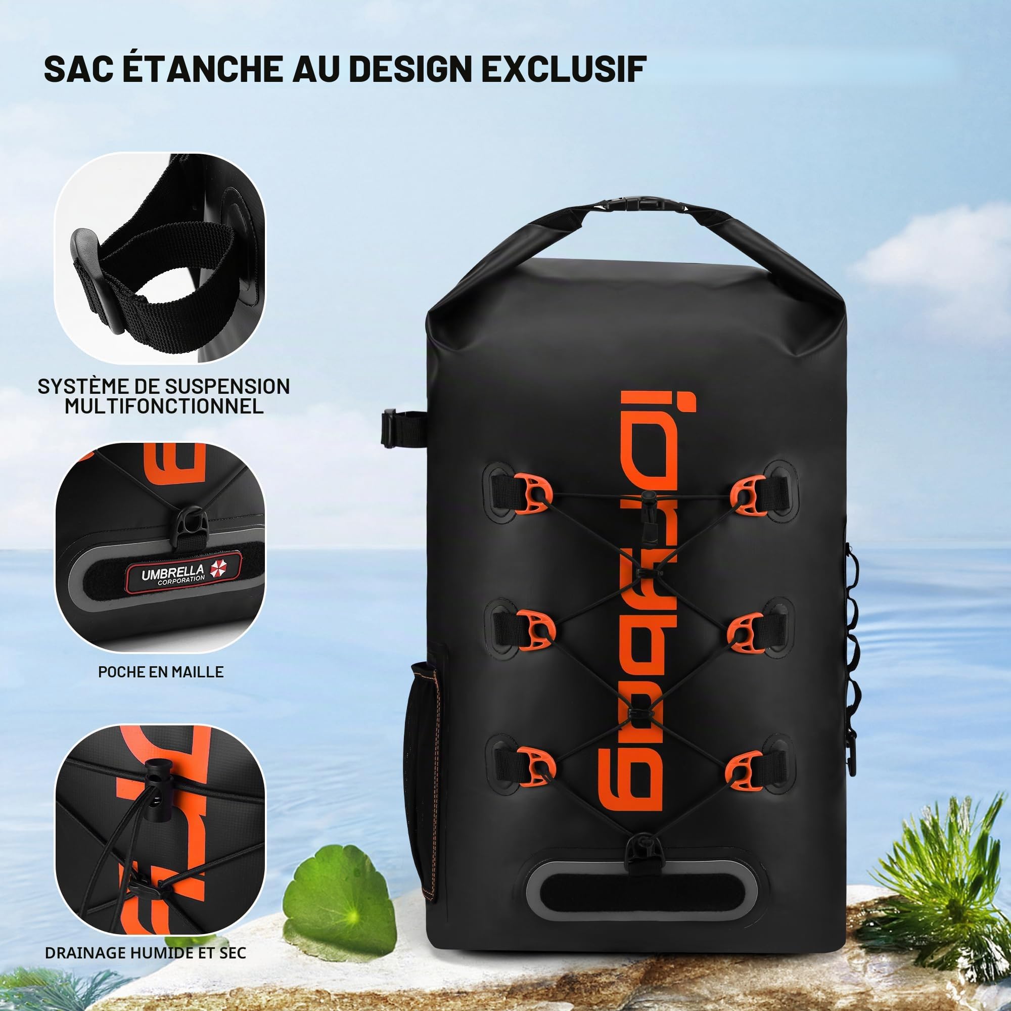 IDRYBAG Sac à Dos étanche pour Hommes et Femmes Sacs étanches pour Kayak Sac à Dos pour la Navigation