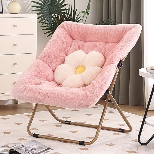 Miniatura 9 de Silla platillo, cómodas sillas de dormitorio, silla plegable de piel sintética de gran tamaño, silla plegable con marco de metal para sala de estar,