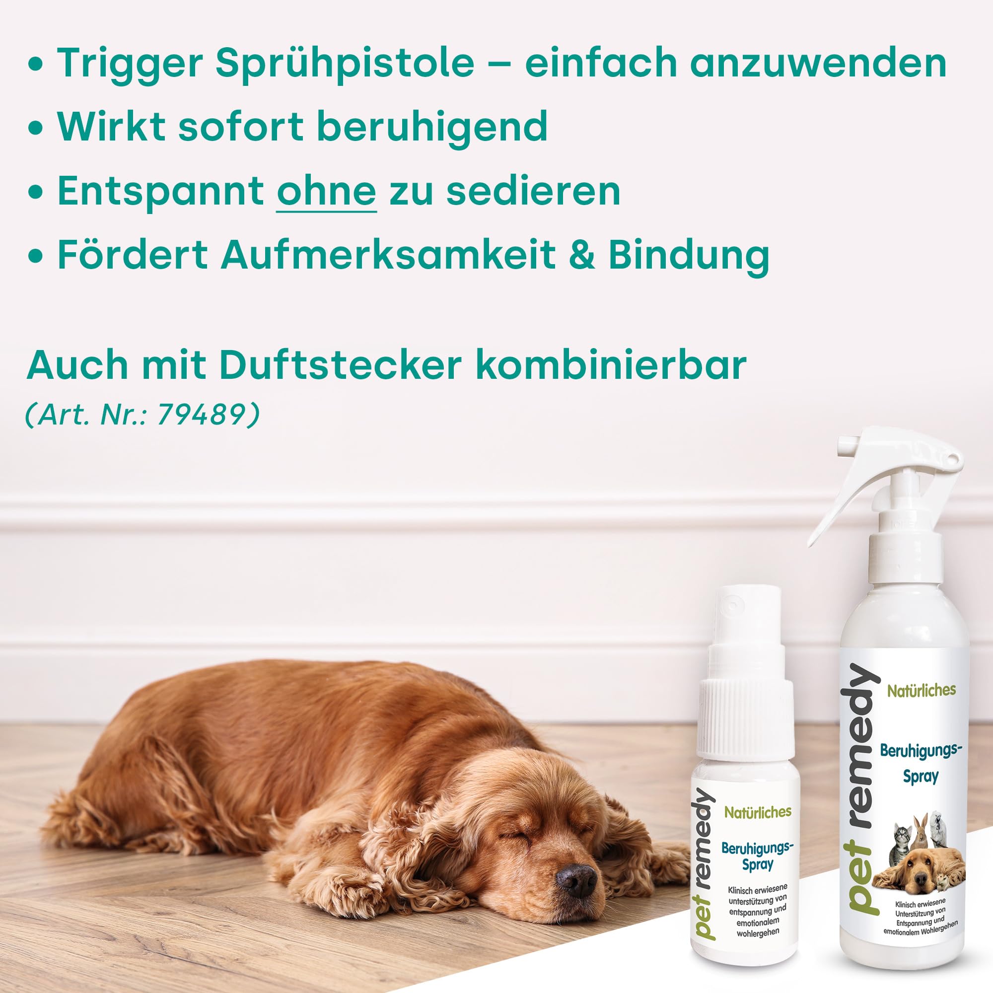 Pet Remedy Emmi - Juego de calmante todo en uno, tapón aromático y mini spray contra el estrés en mascotas, juego antiestrés natural para perros, gatos y animales pequeños, pH neutro y clínicamente