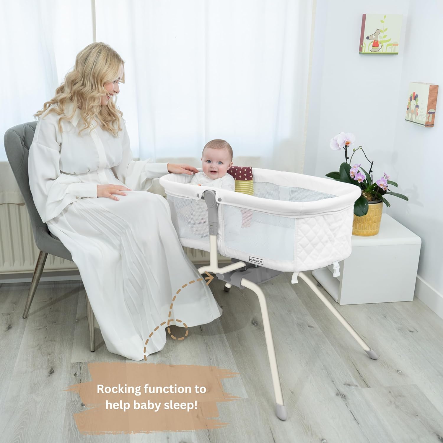Baby Bassinet with Rocking/Gliding, Portable Bedside Sleeper for Baby with Foam Mattress, Baby Bedside Crib for Newborns and Infants with Carrybag (White) - Image 2