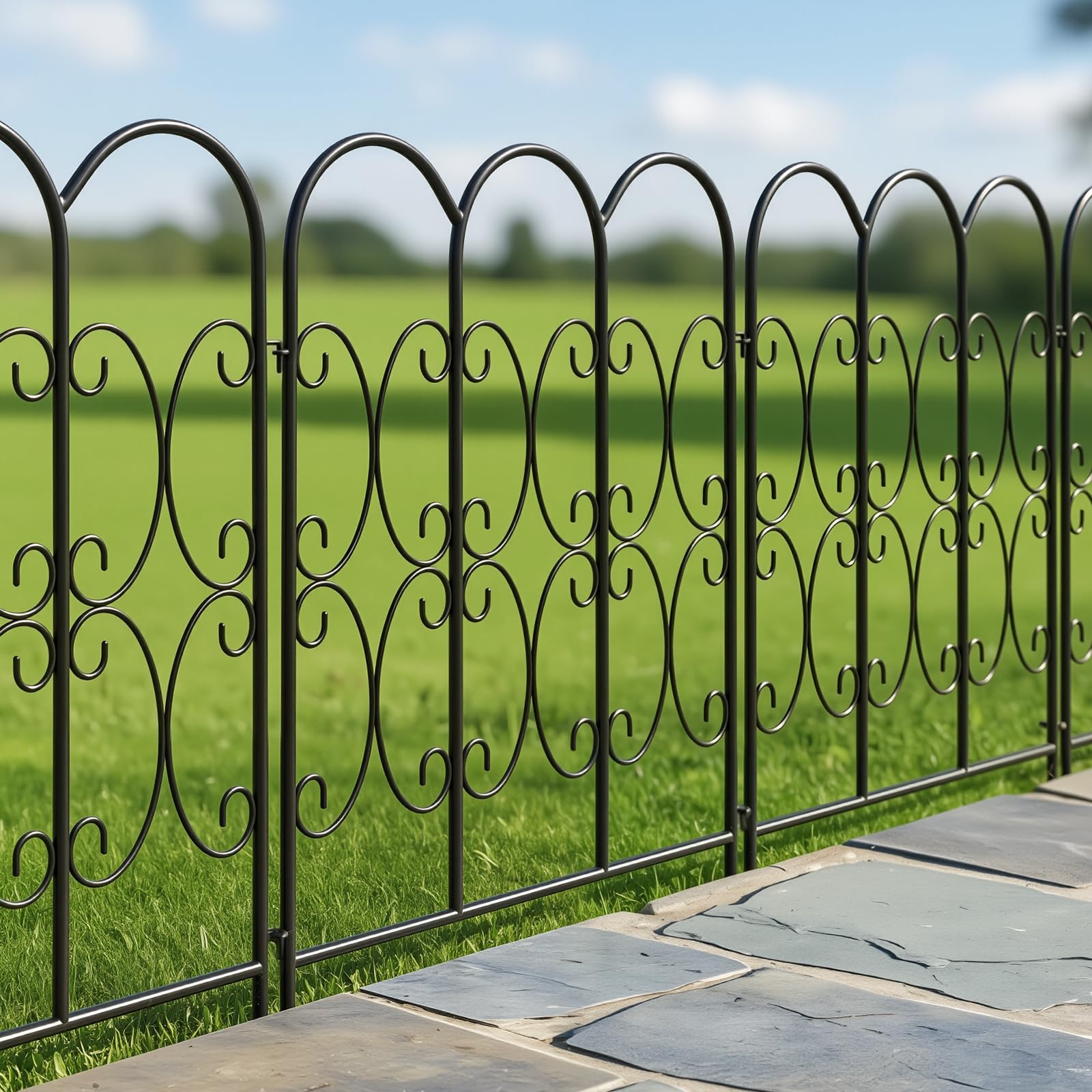 ARIFARO Metall Gartenzaun 81cm H x 56cm B, 5 Paneles, Steckzaun ohne Graben, Dekorative Tierzaun für Hunde, Gartenzaun für die Terrasse, Gesamtlänge 2,8m, Schwarz