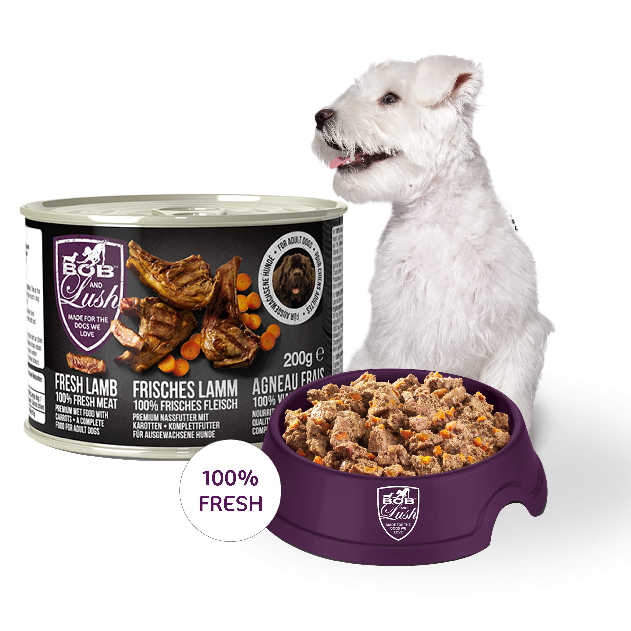 Bob & LushLuscious 70% Lamb Wet. Super Tasty with 100% Fresh Meat for Discerning Dogs