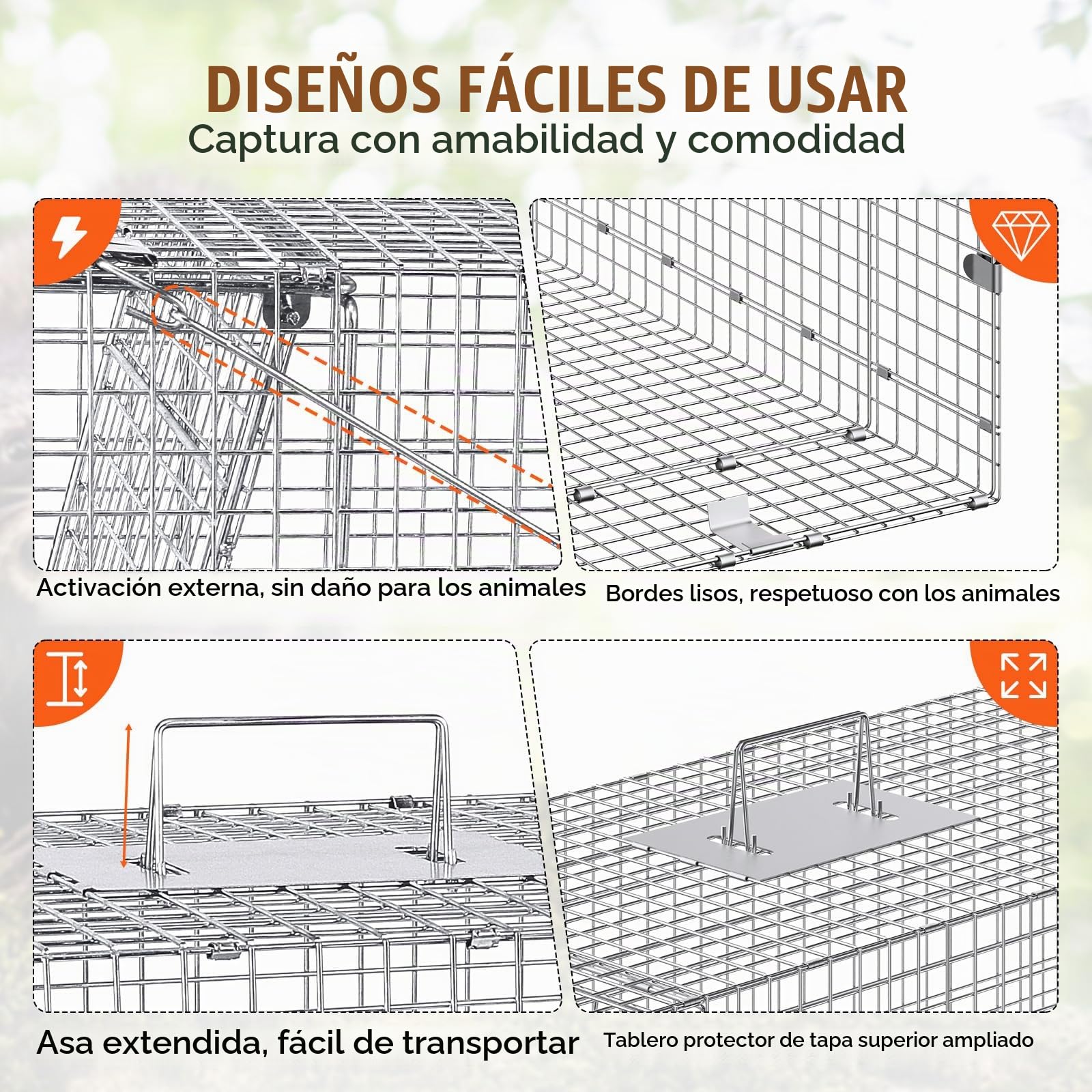 VEVOR Trampa para Animales 1067x406x457 mm Jaula Plegable para Trampa para Gatos Alambre Galvanizado sin Crueldad con Asa Trampa para Conejos, Gatos Callejeros, Ardillas, Mapaches, Marmotas, Zorros