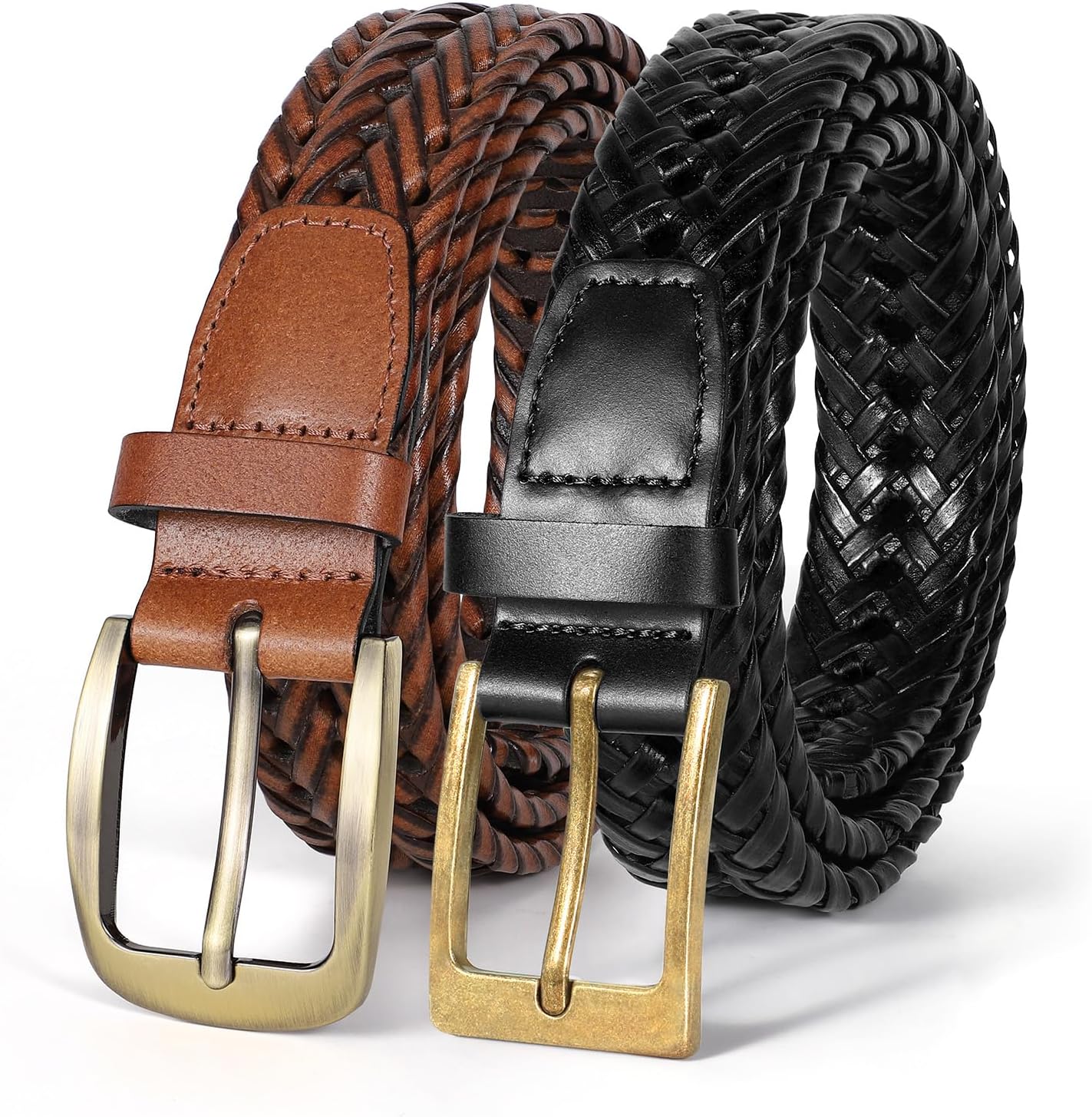 BELTROAD Braided Leather Belt for Men Casual Jeans Golf, Men's Leather Woven Alloy Buckle Hand Braided Belts Gift for Men