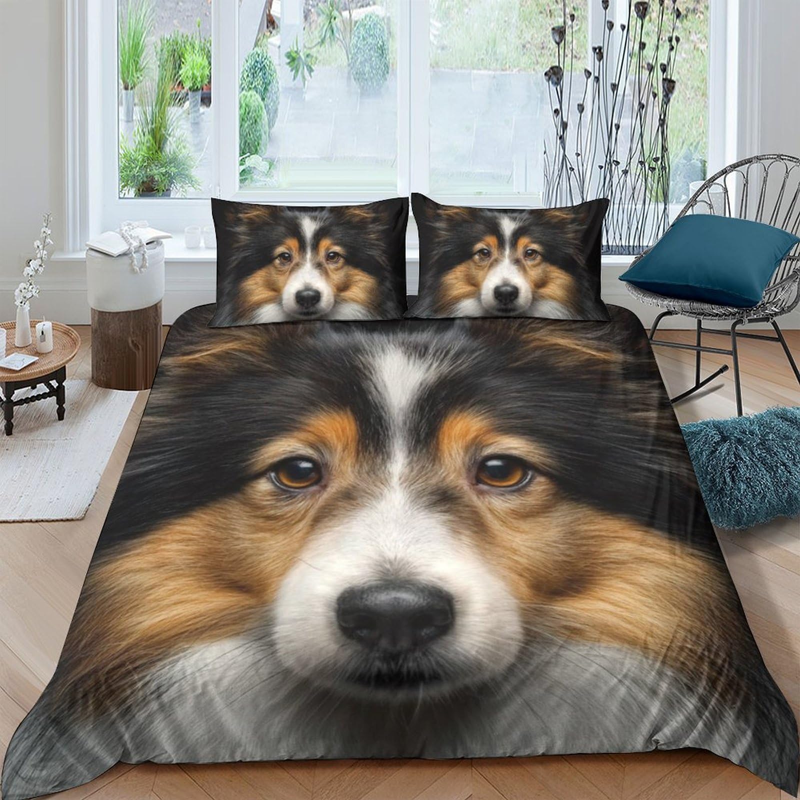 Ctjqhvkz Style-8 3D Printed Collie Dog Fitted Sheet Microfiber Anti-Slip Animal Bed Cover For Bedroom Guestroom Machine Washable Single（135X200cm）