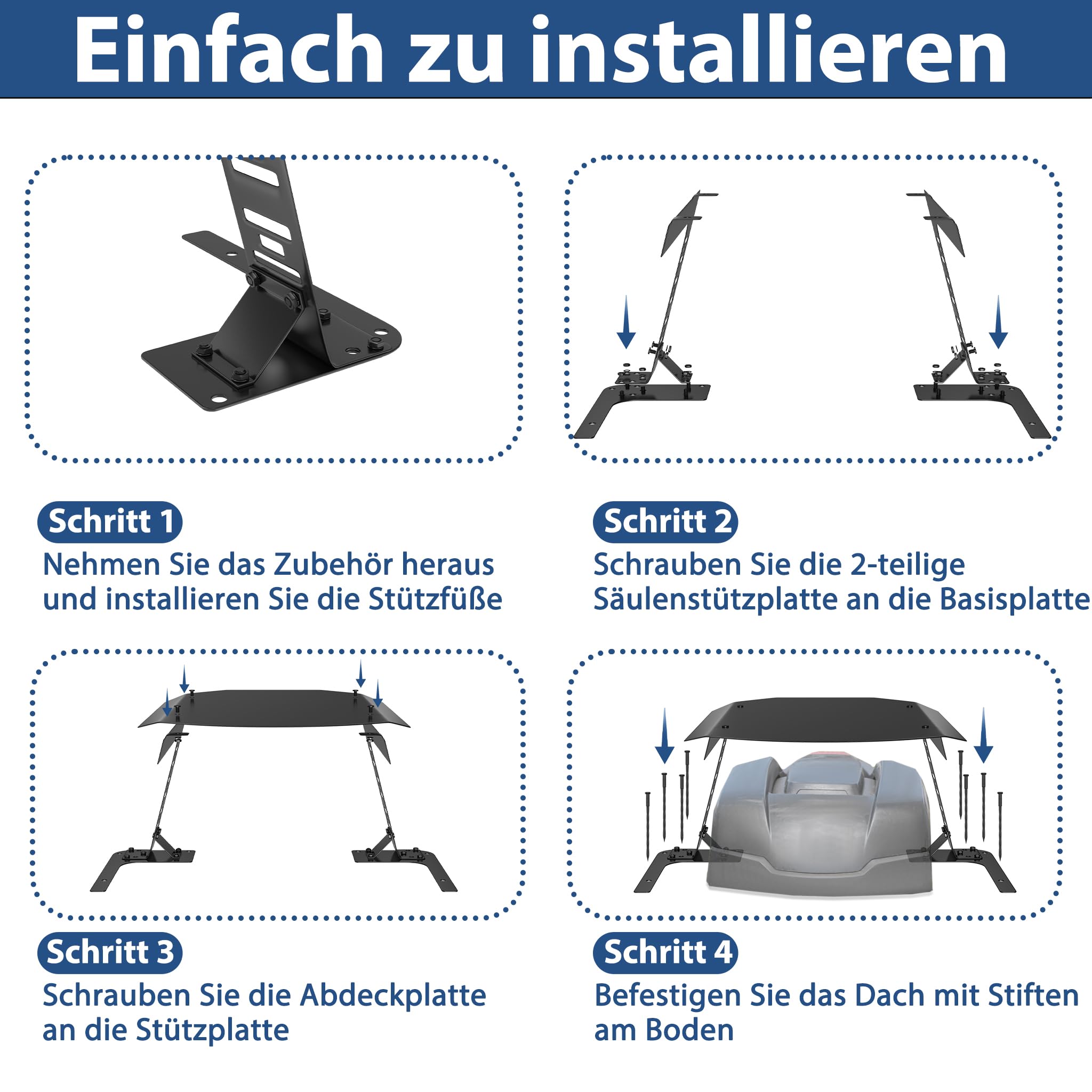 YRHome Mährobotergarage aus Metall Mähroboter Garage Schwarz Garage für Mähroboter Wetterfeste UV-Schutz Carport Überdachung Garage Dach für Rasenroboter & Ladestation Rostfreies - 77x94x36cm