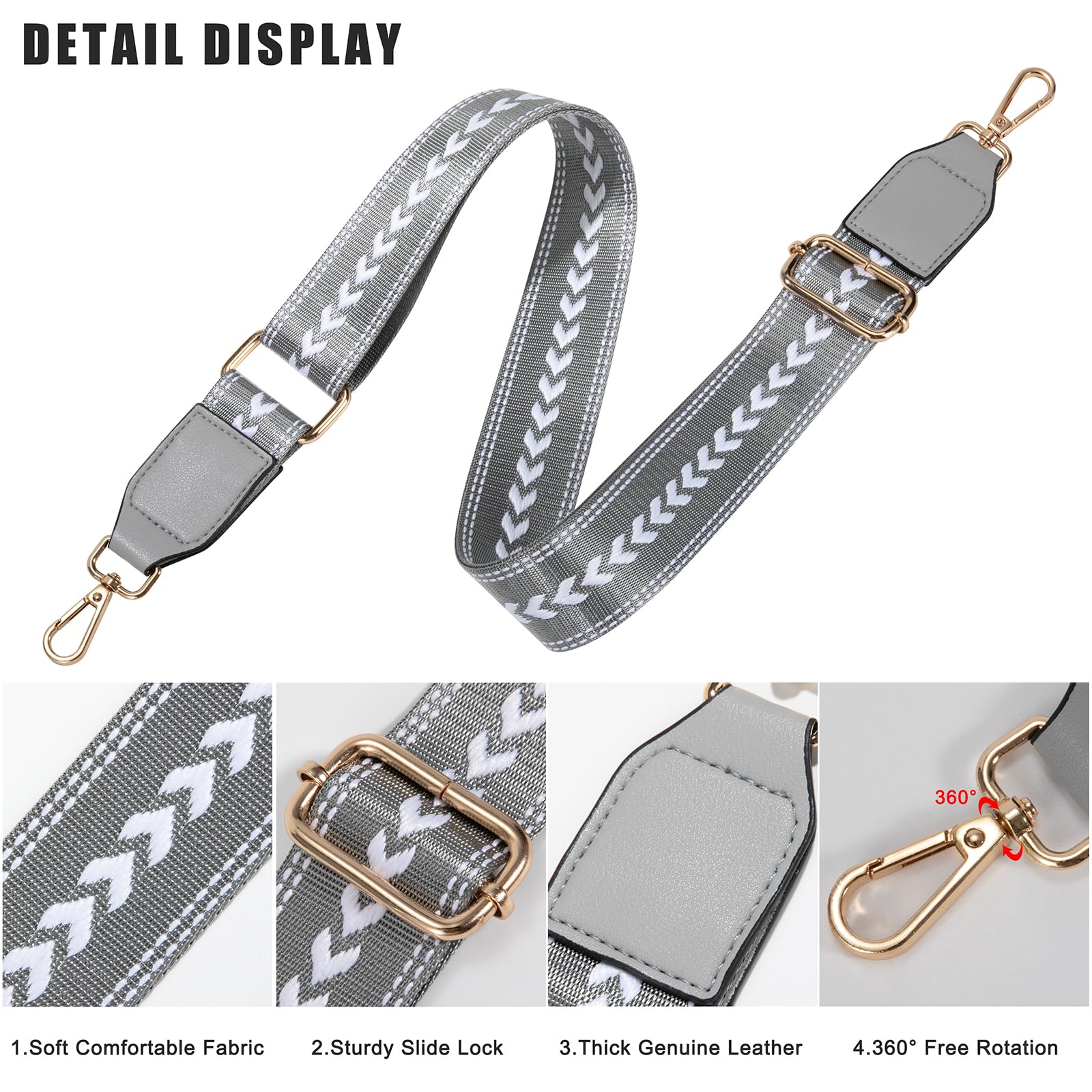 Bandoulière Réglable 3,8 Cm Avec Boucle Dorée 360° - Sangle