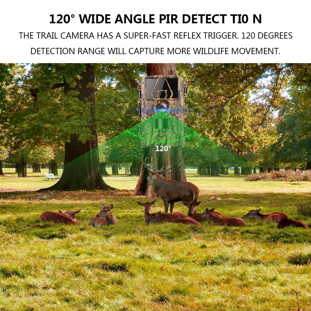 Caméra de chasse WiFi 8K 60MP avec vision nocturne et carte SD 32 Go, activée par le mouvement, étanche IP67, portée de 30,5 m, grand angle de 120°, 42 LED infrarouges sans lumière