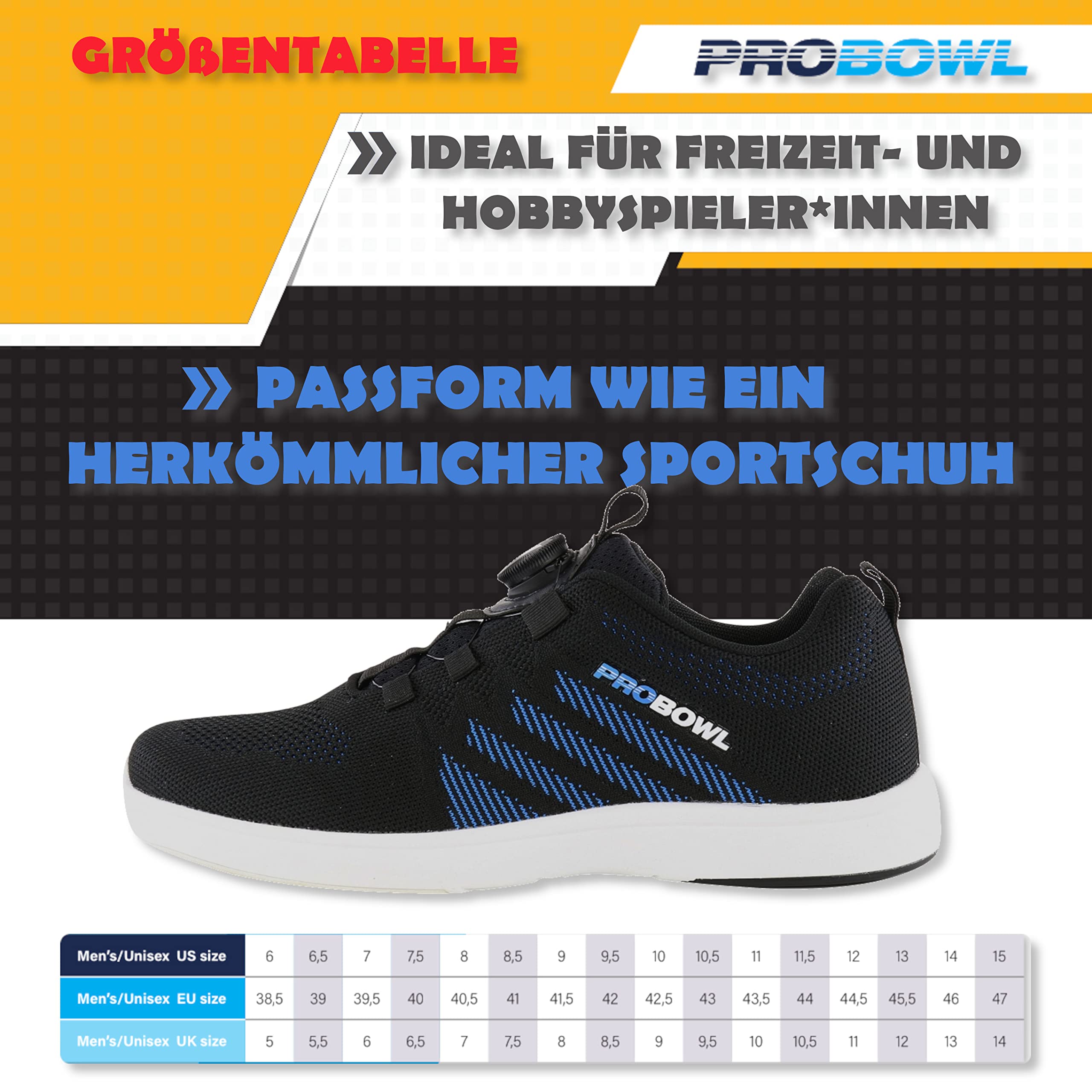EMAX - Pro Bowl - Supro - Chaussures de bowling pour homme, femme et adulte - Avec système de laçage Fit-Go - Équipement de bowling pour les loisirs
