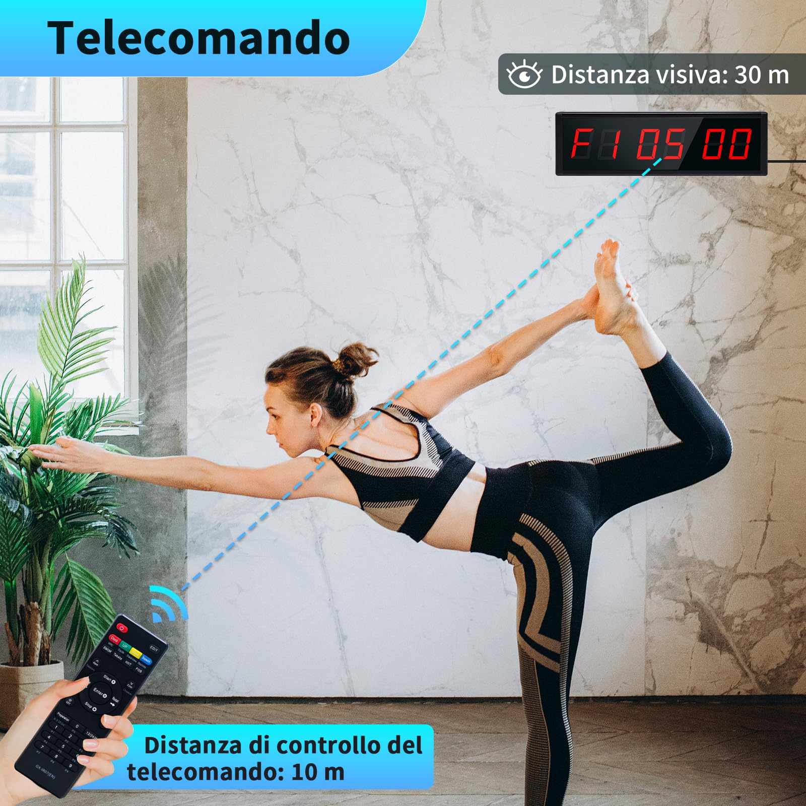 Countdown Timer, 12/24H Orologio da Parete Digitale con Telecomando, Cronometro Sportivo con Pulsante di Avvio/Arresto Wireless, Timer di Intervallo per Sport e Home Gym (1 pulsante)