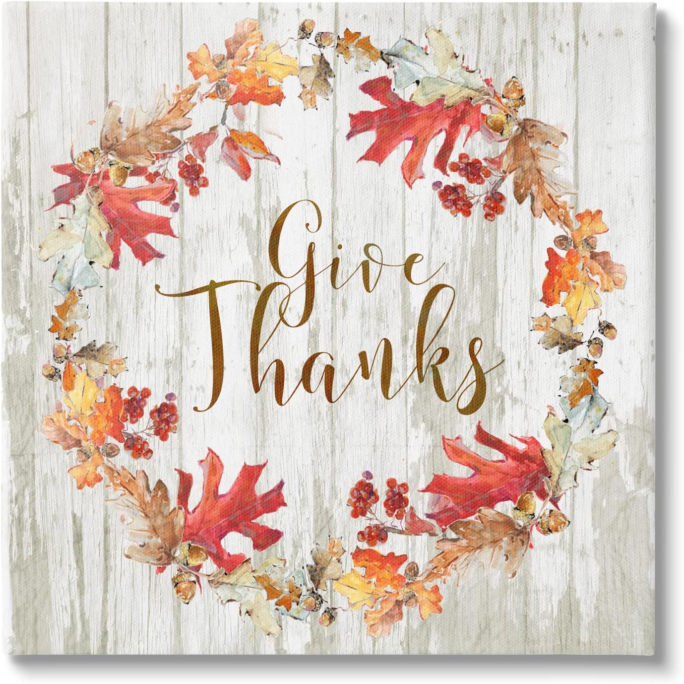 Stupell Industries Give Thanks Autumnal Wreath Canvas Wall Art, Design by Sally Swatland 17"L x 17"W