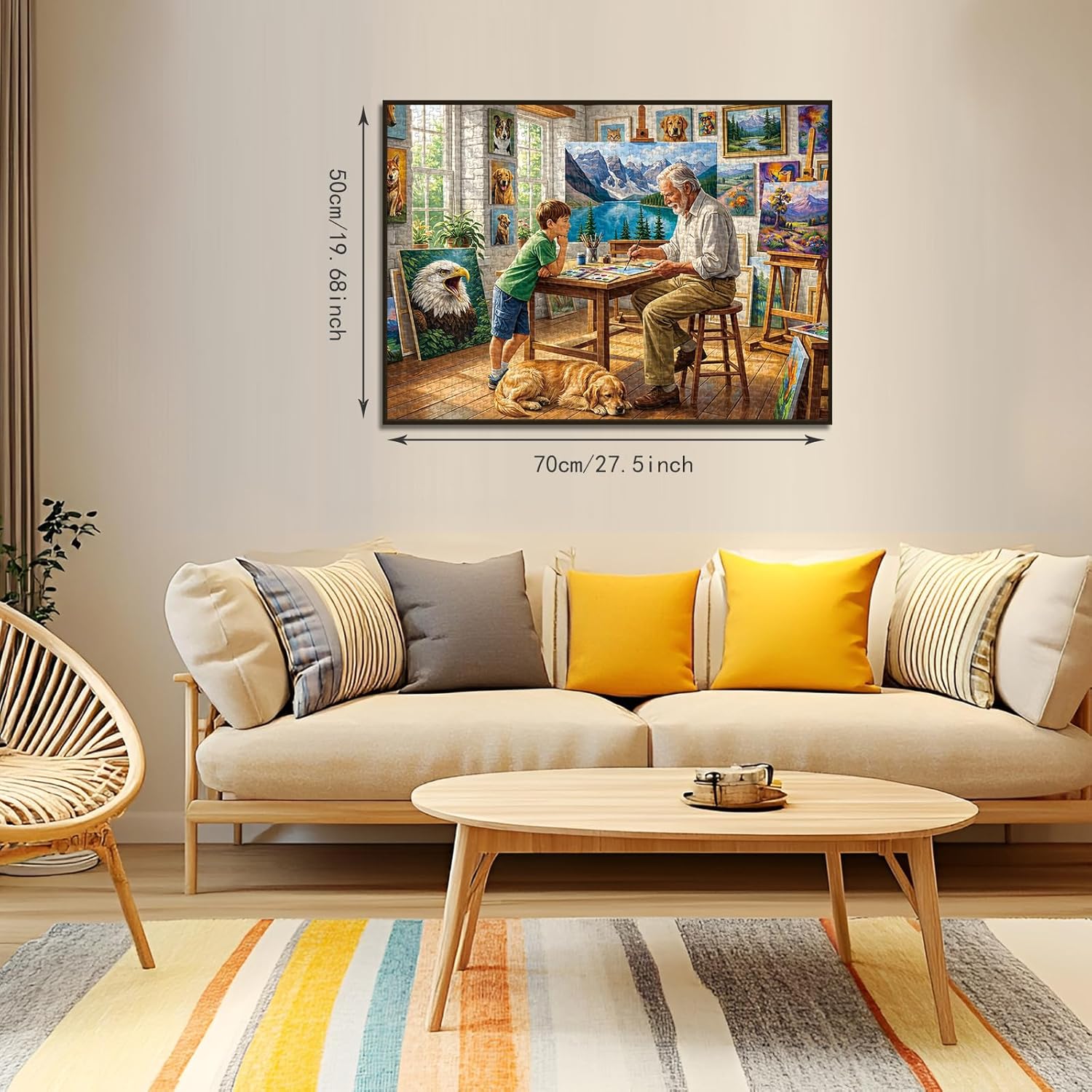 1000 Piece Puzzle for Adults, Warm Art Studio Scene with Artist, Jigsaw Puzzles with Letters on Back, mit HD Poster, Family Puzzles Wall Decor Funny Gifts for Family Lovers (27.56x19.7 Inch)