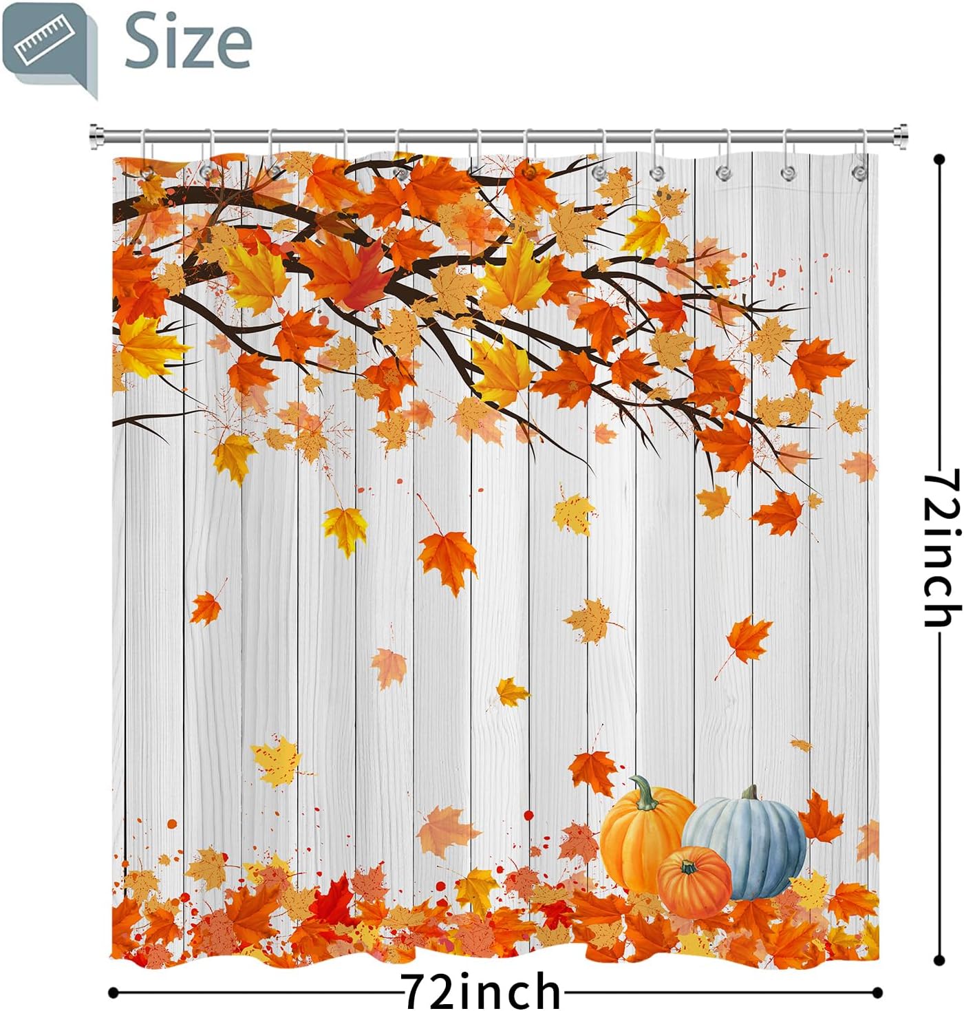 Metawu Fall Shower Curtain Autumn Farmhouse Bathroom Curtains Fall Leaves Pumpkin Waterproof Shower Curtain Sets 72"×72" with 12 Hooks Bathtubs Accessories