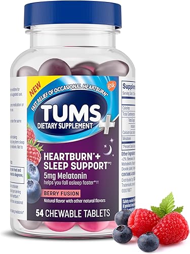 TUMS Suplemento dietético masticable para la acidez estomacal Plus Sleep Support para alivio ocasional de la acidez estomacal más apoyo para dormir,