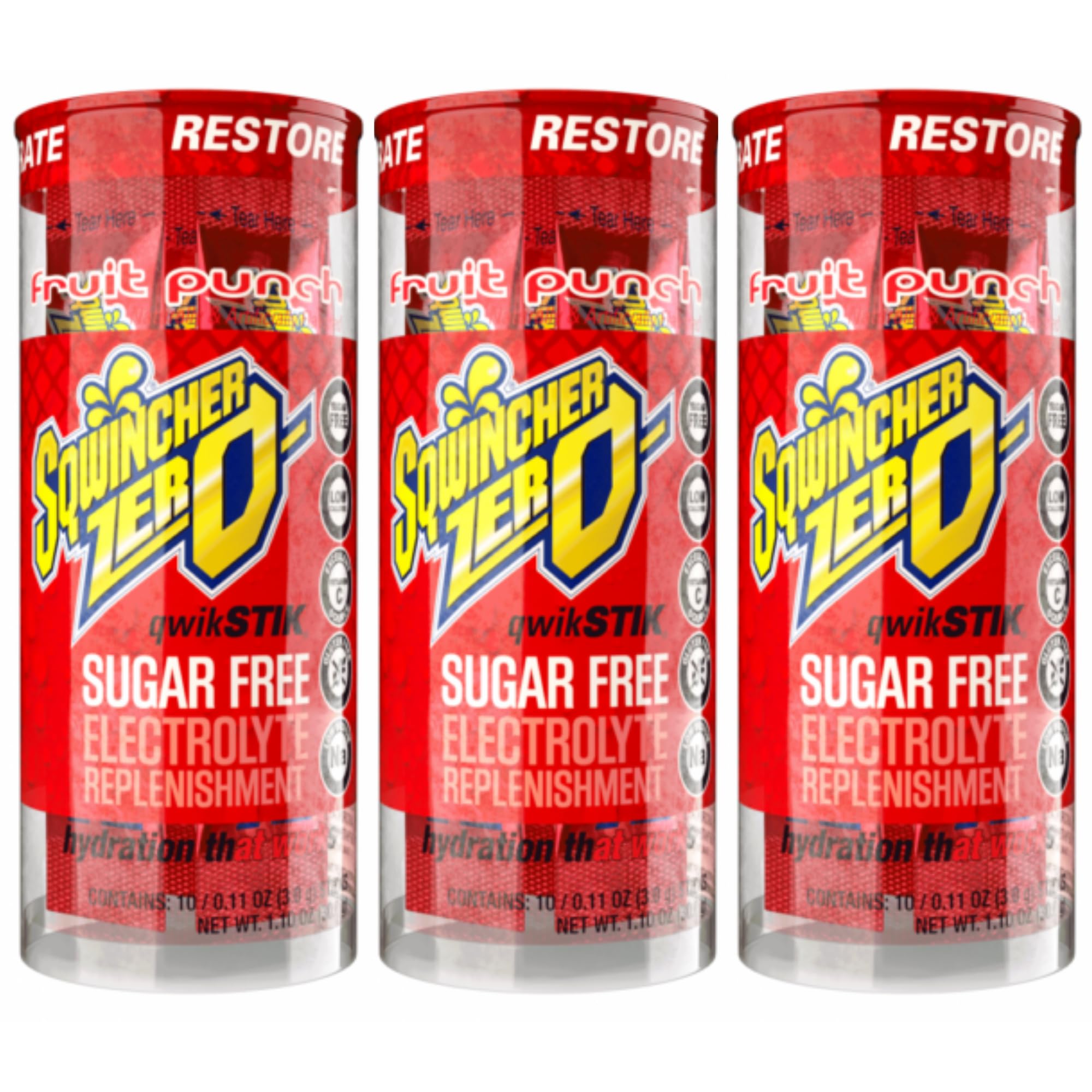 Sqwincher ZeroFruit Punch Qwik Stiks 10 Pack Sugar Free Electrolyte Replenishment (Pack of 3)3