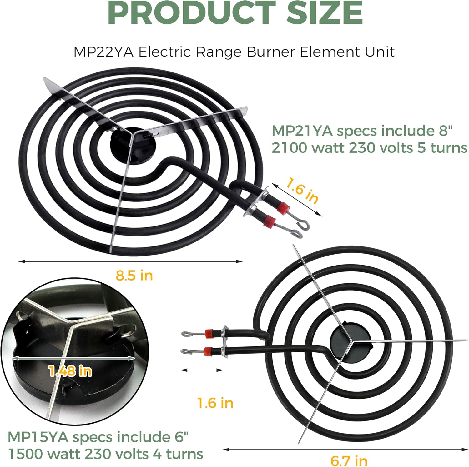 【2026 Upgraded】Electric Range Burner Element MP22YA Unit Set,2 pcs MP15YA 6'',2 pcs MP21YA 8'',4pcs 330031 Range Burner Receptacle kit.Replacement for Ranges/Stoves by Romalon