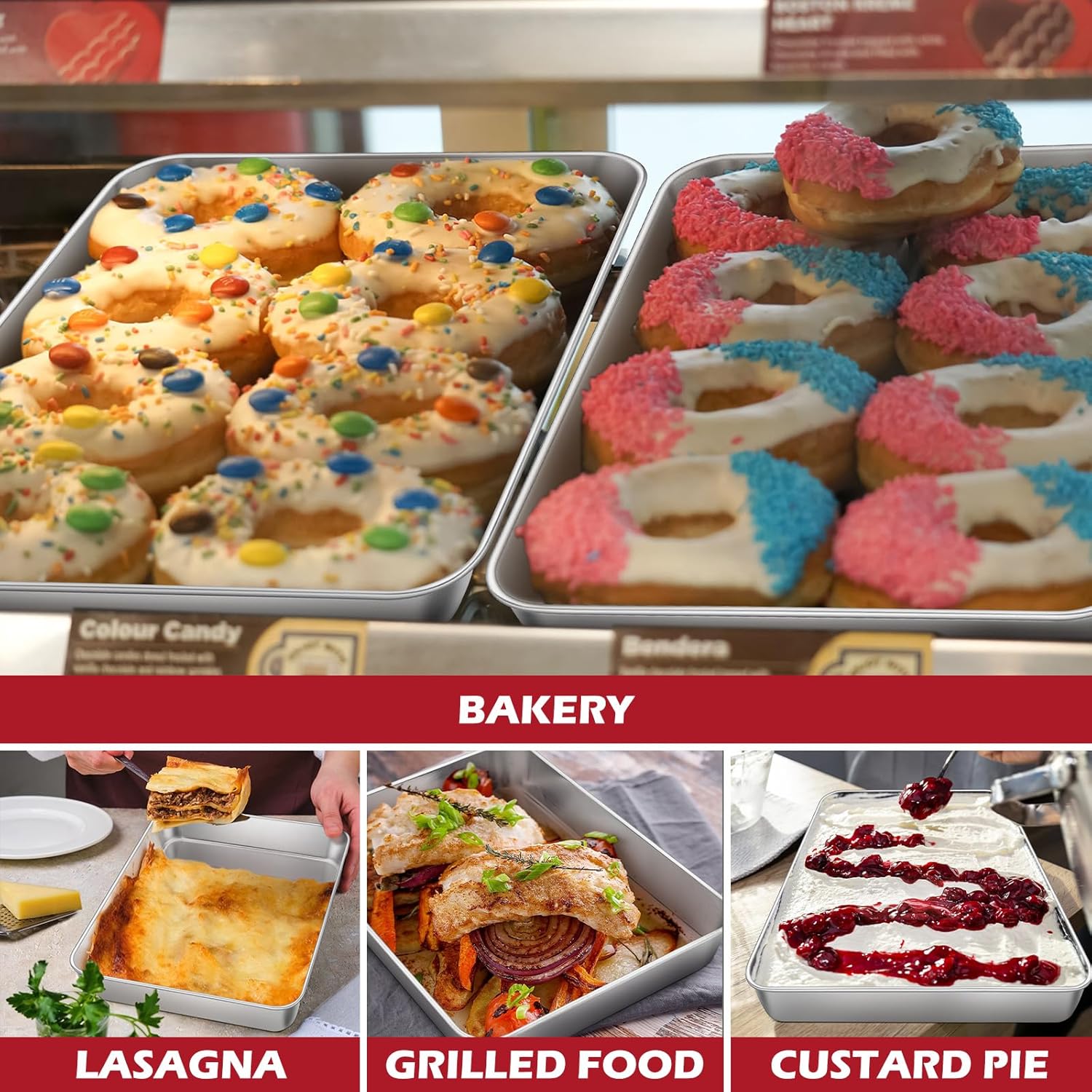 Leonyo 2 Pack Stainless Steel Lasagna Pan, 9.3 x 7 Inch Bakeware Cake Pan for Baking, Rectangle Baking Trays Sheet for Commercial Kitchen, Focaccia Bread, Casserole Dish - 2 Inch Deep - Image 7