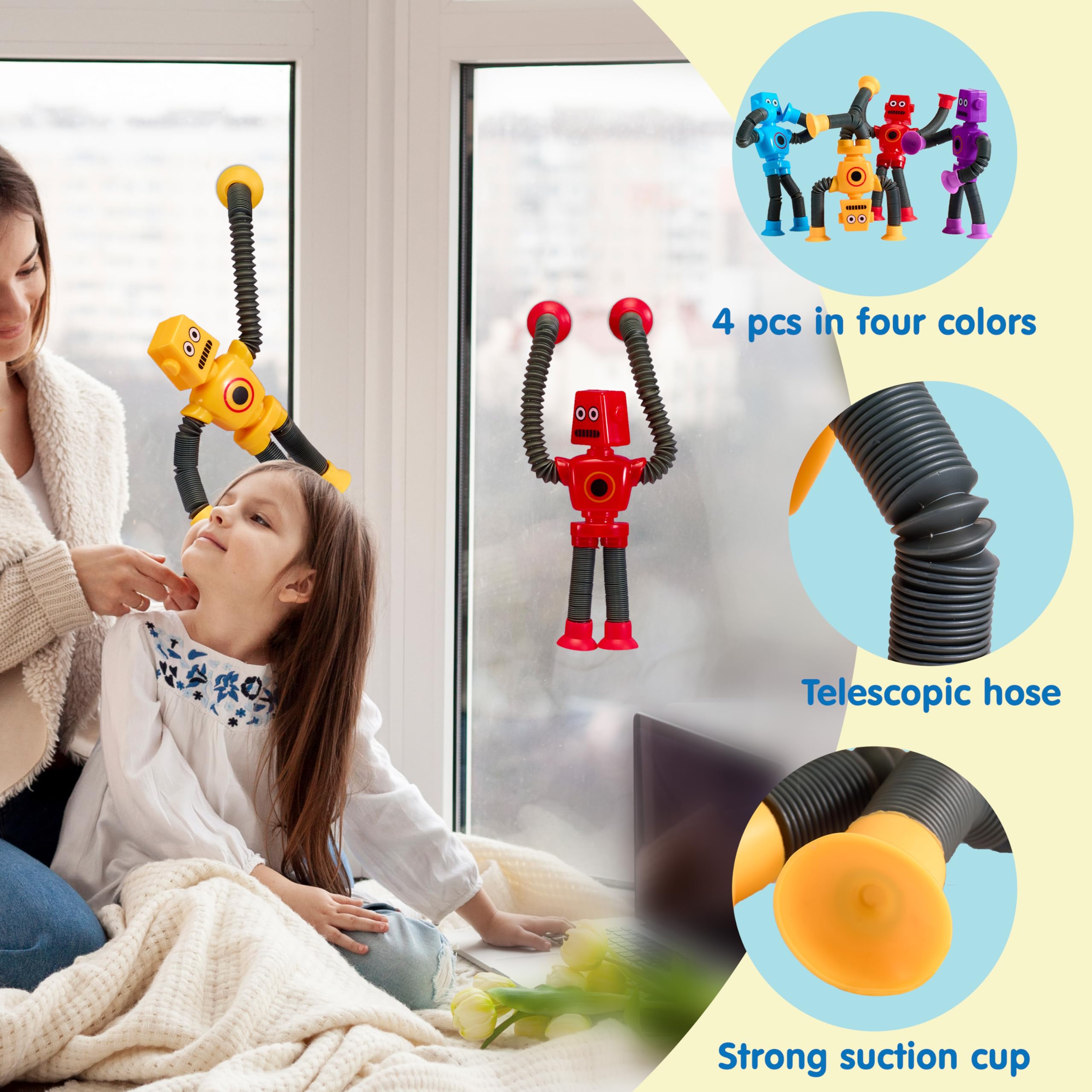 JOYIN 4 sztuki Robot Pop Tubes dla dzieci, zabawki sensoryczne dla dzieci, zabawka teleskopowa dla dziewcząt i chłopców, prezent urodzinowy, prezenty na imprezę, aby zredukować stres i lęki