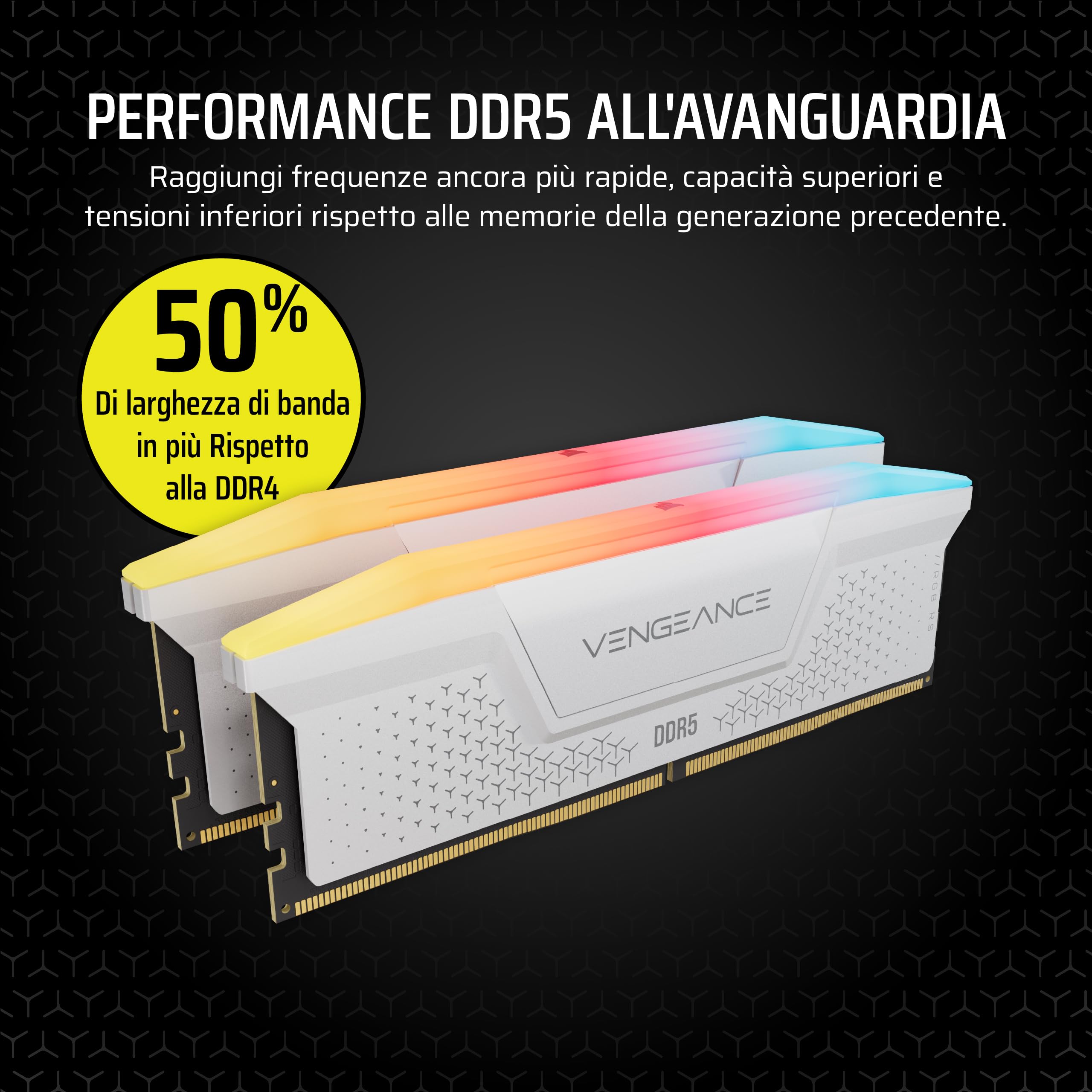 CORSAIR VENGEANCE RGB RS DDR5 16GB (2 x 8GB) Fino a 6000MHz AMD INTEL RAM | Memoria Per Computer Desktop, Compatibile con AMD EXPO e Intel XMP 3.0, CL36, Bianco, CMG16GX5M2E6000Z36W