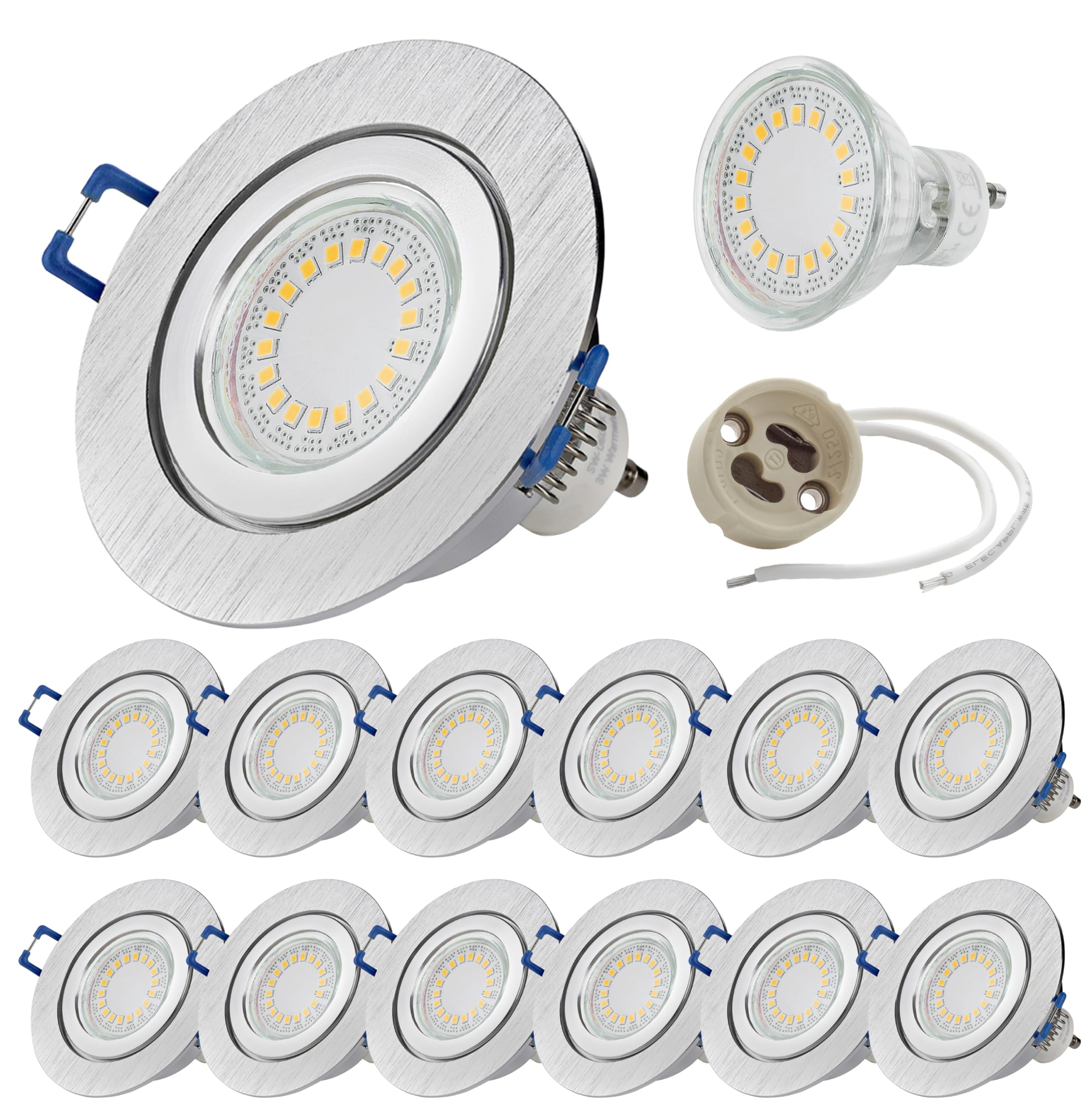 Sweet Led 12x Einbaustrahler IP44 GU10 LED Spots 5W Bad 230V Einbauleuchten Deckenspots Deckenstrahler 68mm (Warmweiß 3000K) aus Aluminium Einbauspots für Badezimmer Küche Wohnzimmer