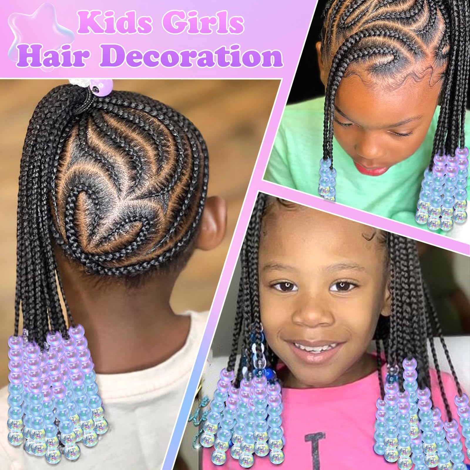 Auroriel Lot de 50 grandes perles transparentes en acrylique pour tresses et dreadlocks pour enfants et filles avec outil de filetage