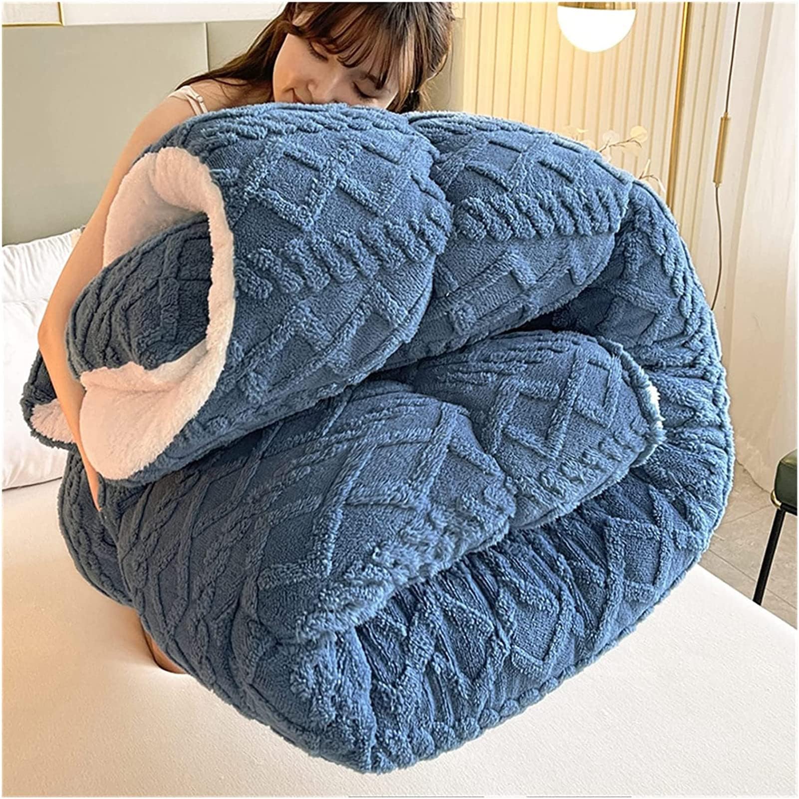 ZMIN Piumino Invernale in Cotone, Trapunta Invernale in Tessuto Spesso di Velluto di Agnello, Flanella Super Morbida + Tessuto in Velluto di Agnello, Regalo Caldo Addensato,C,180x220cm(3.5kg)