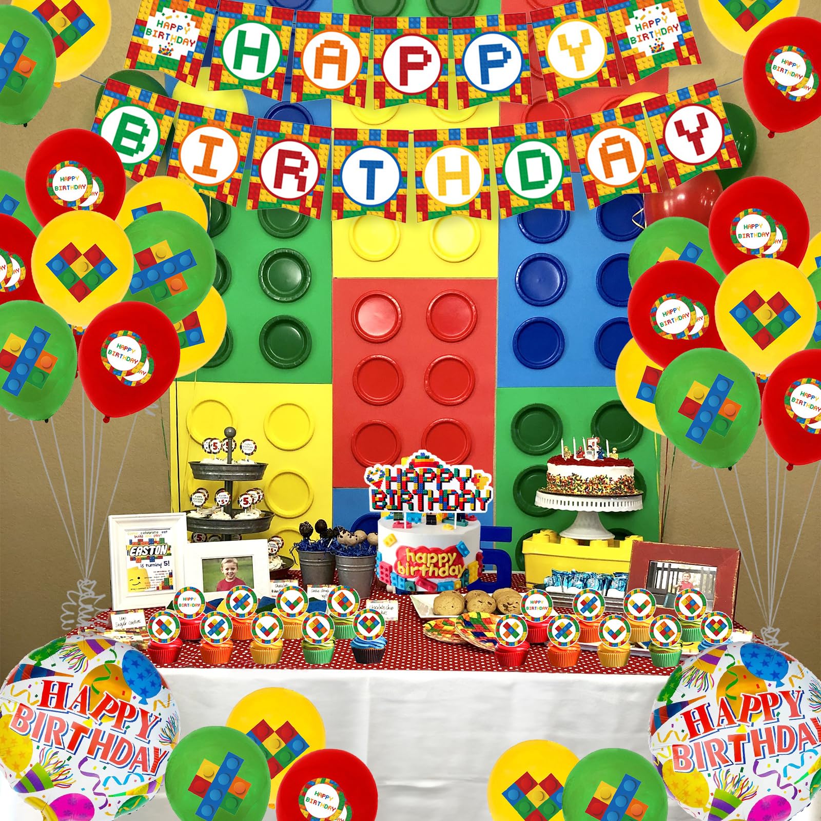 Coole Baustein-Geburtstagsparty-Deko – Set Mit Banner & Hängenden Wirbeln – Bunt, Lustig, Perfekt Für Building-Blocks-Partys