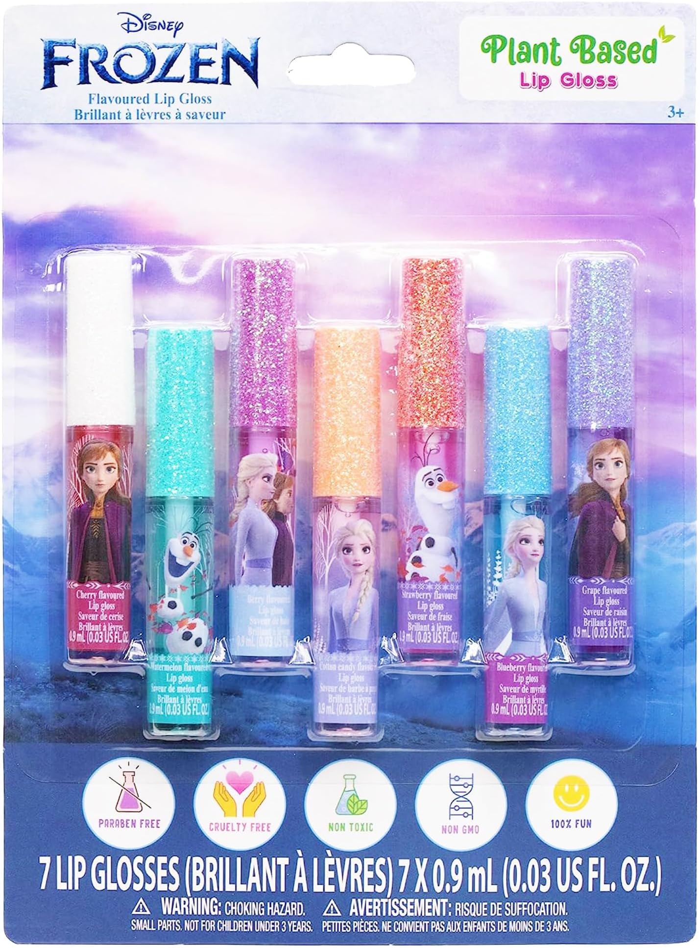 Disney Frozen 7 Piece Plant Based Lip Gloss, Girls Party Favors, First Makeup Set for Girl, Perfect for Parties, Sleepovers, and Birthday Gifts, Ages 3+, by Townley Girl