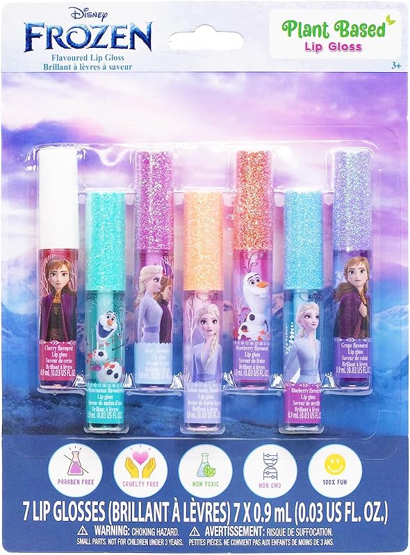 Disney Frozen Lip Gloss Set, 7-Piece Plant-Based, Ages 3+
