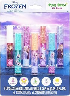 Disney Frozen 7 Piece Plant Based Lip Gloss, Girls Party Favors, First Makeup Set for Girl, Perfect for Parties, Sleepovers, and Birthday Gifts, Ages 3+, by Townley Girl