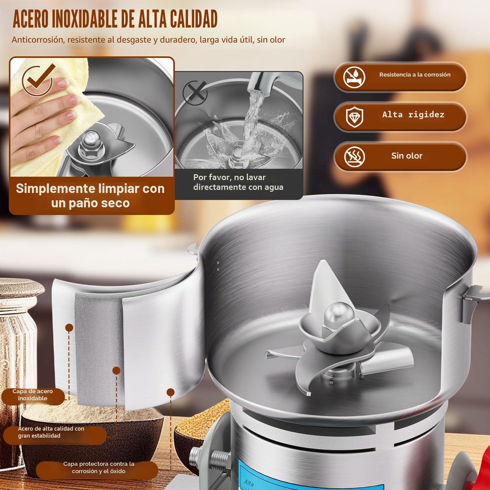 Molino de grano eléctrico de 800 g, trituradora de granos de 2400 W de alta velocidad, máquina de polvo comercial con protección contra sobrecarga para cereales secos, arroz, granos de maíz