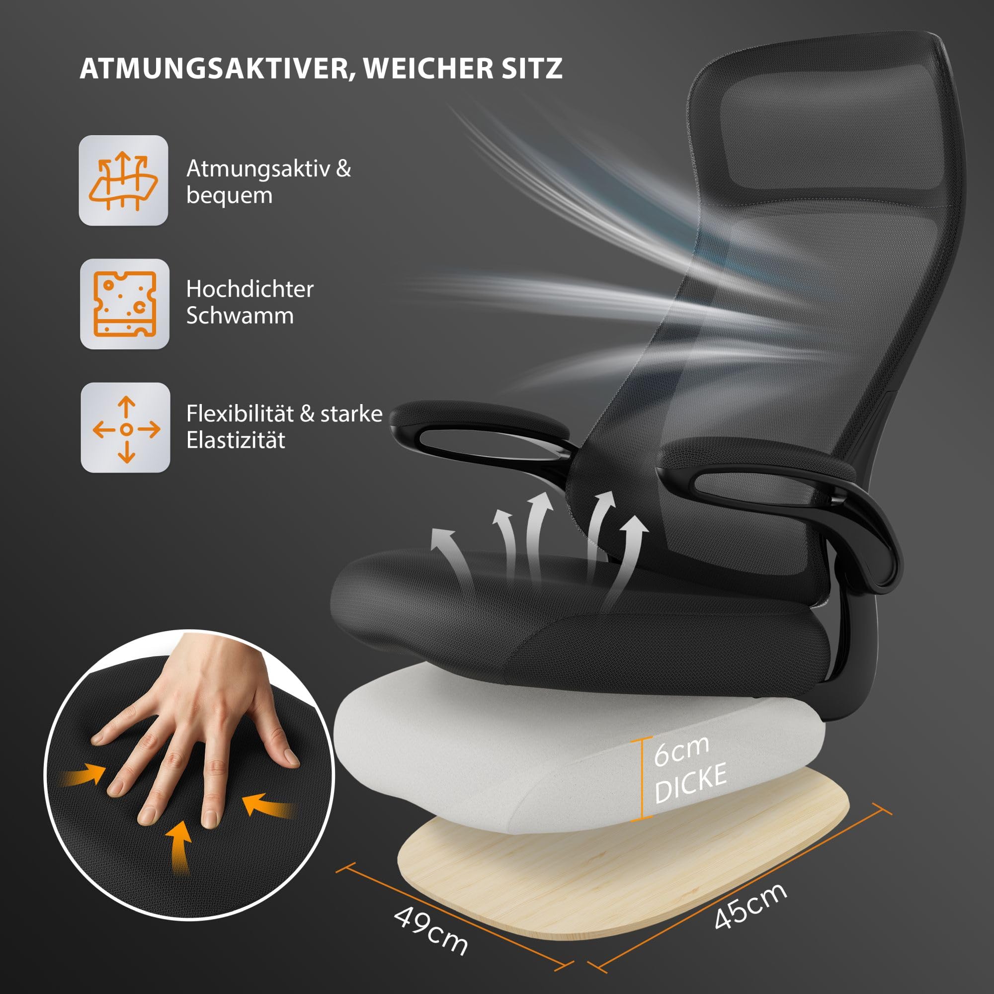 SENSE7 ergonomischer Bürostuhl höhenverstellbar Netzrückenlehne Schwarz