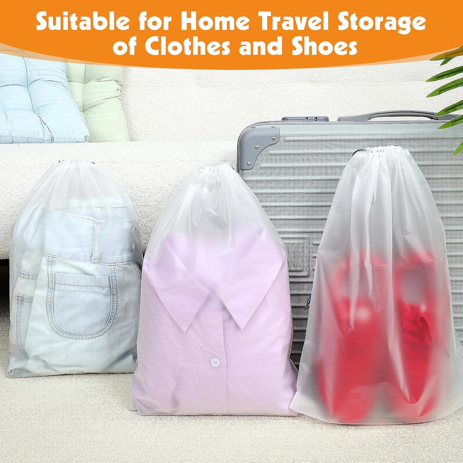 100 Pack Shoe Bags for Travel, 15.7" x 11.8" Large Clear Travel Shoe Bag Vacation Essentials Cruise Essentials Portable Drawstring Packing for Men & Women - Image 7