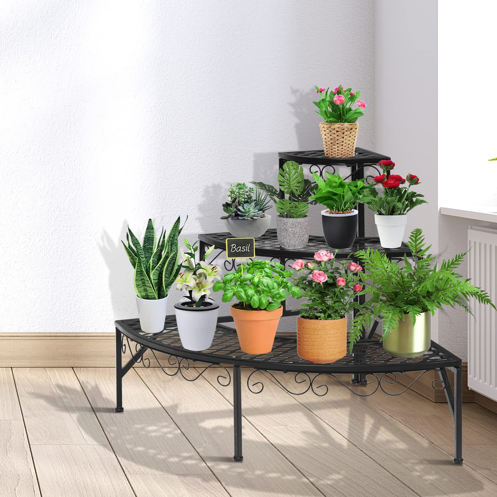 RELAX4LIFE Étagère à Fleurs Porte-Plante en Fer Forgé (Style 3, 3 niveaux)