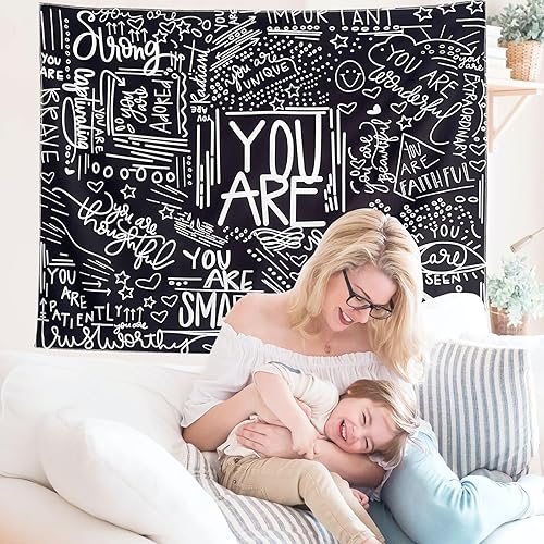 Miniatura 3 de KJHL Quote You Are - Tapiz de pared en blanco y negro, inspirador para aula, tapices para colgar en la pared, afirmaciones motivacionales positivas