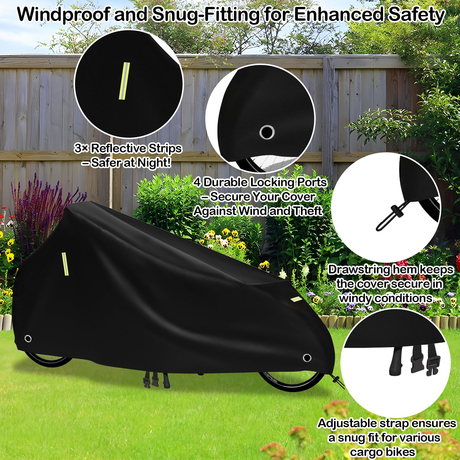 Cubierta impermeable para bicicleta de carga Oxford 210D, 285 x 65 x 115 cm, cubierta para remolque de bicicleta, para bicicletas de carga de un carril y dos carriles