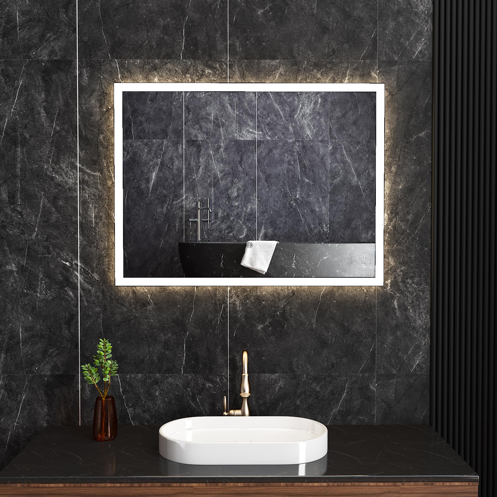 Sunrosa ミラー 鏡 LED 壁掛け ガラス 女優ミラー 洗面台 浴室くもり止め鏡 おしゃれ 三色調光＆記憶機能 曇り止め 防湿 明るさ調節可能 美容室/バスルーム/リビングルーム/寝室に適用 (120*90cm)